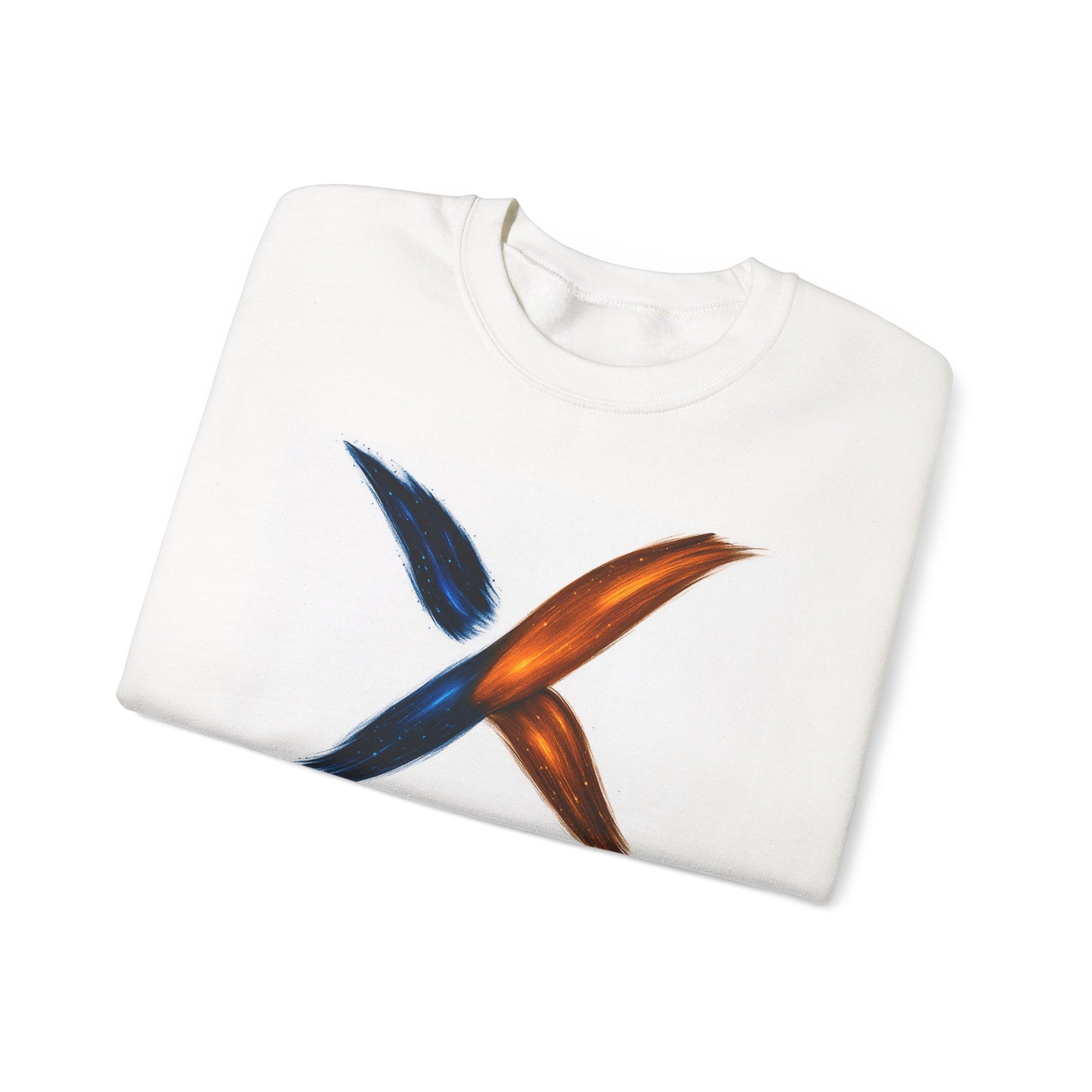 White sweatshirt with a colorful design on a white background