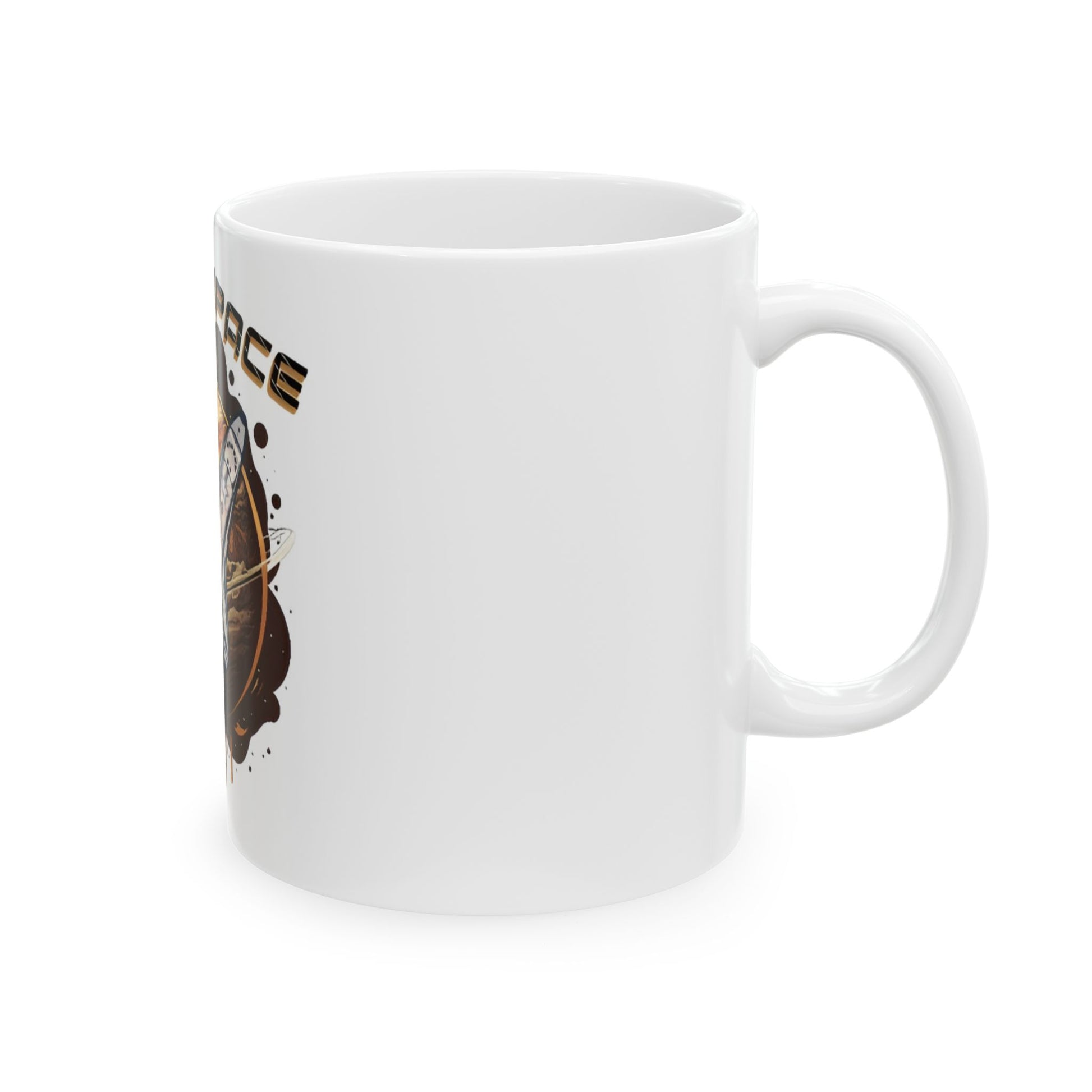 White mug with a design on a white background