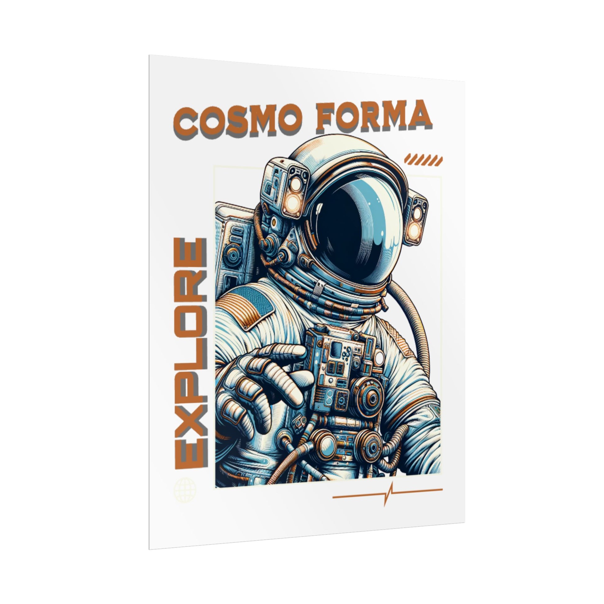 Cosmic-themed product with astronaut illustration and 'Cosmo Forma' branding on a white background