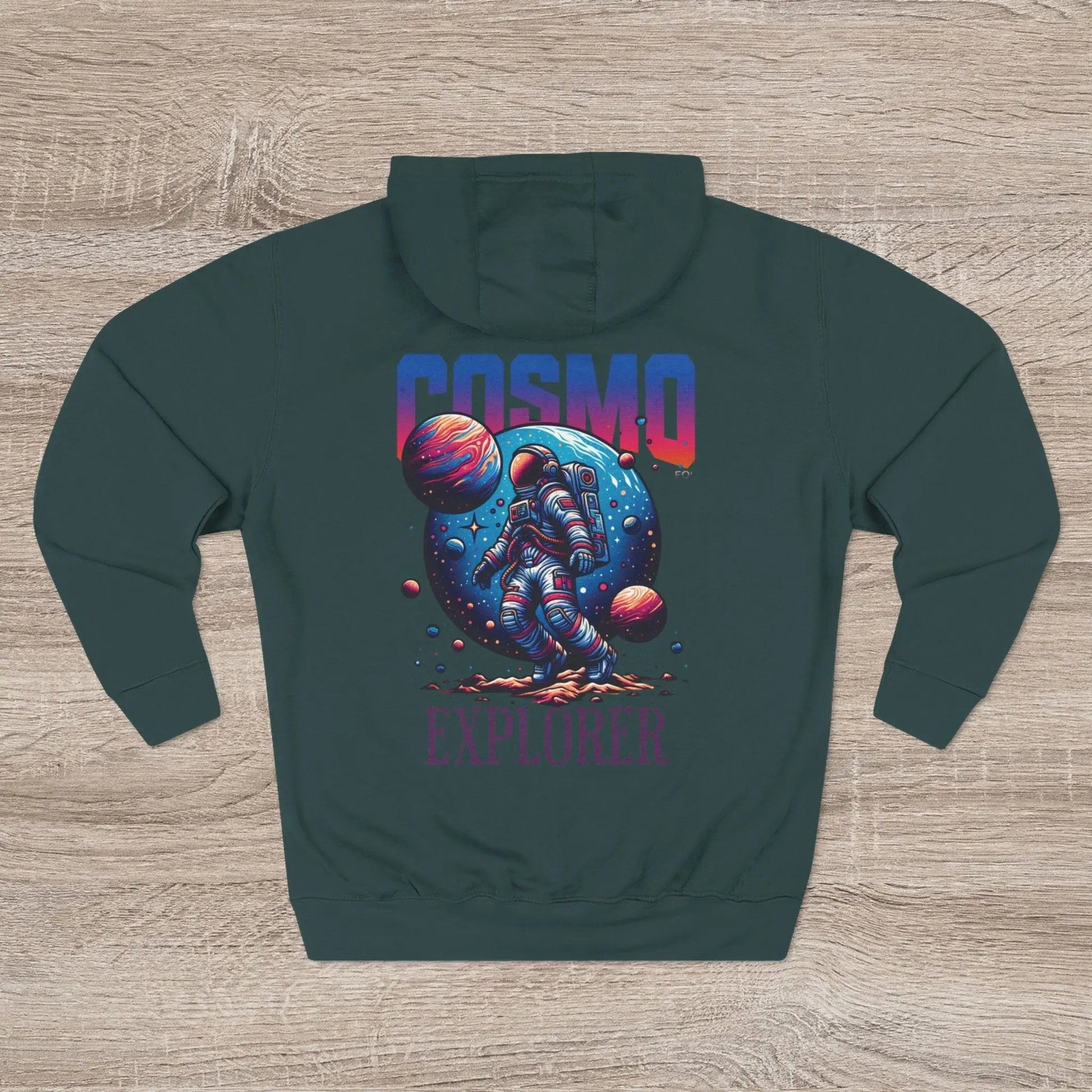 Cosmo Explorer Fleece Hoodie | Astronaut Graphic Pullover by Cosmo Forma Printify