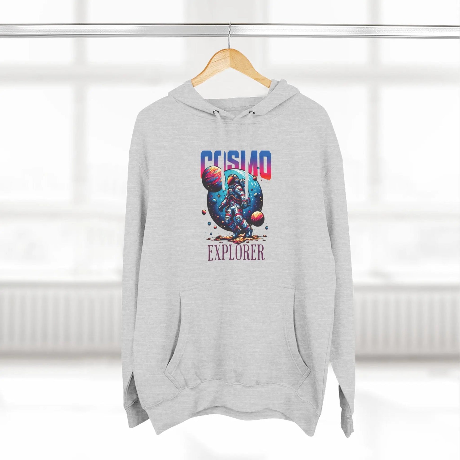 Cosmo Explorer Fleece Hoodie | Astronaut Graphic Pullover by Cosmo Forma Printify