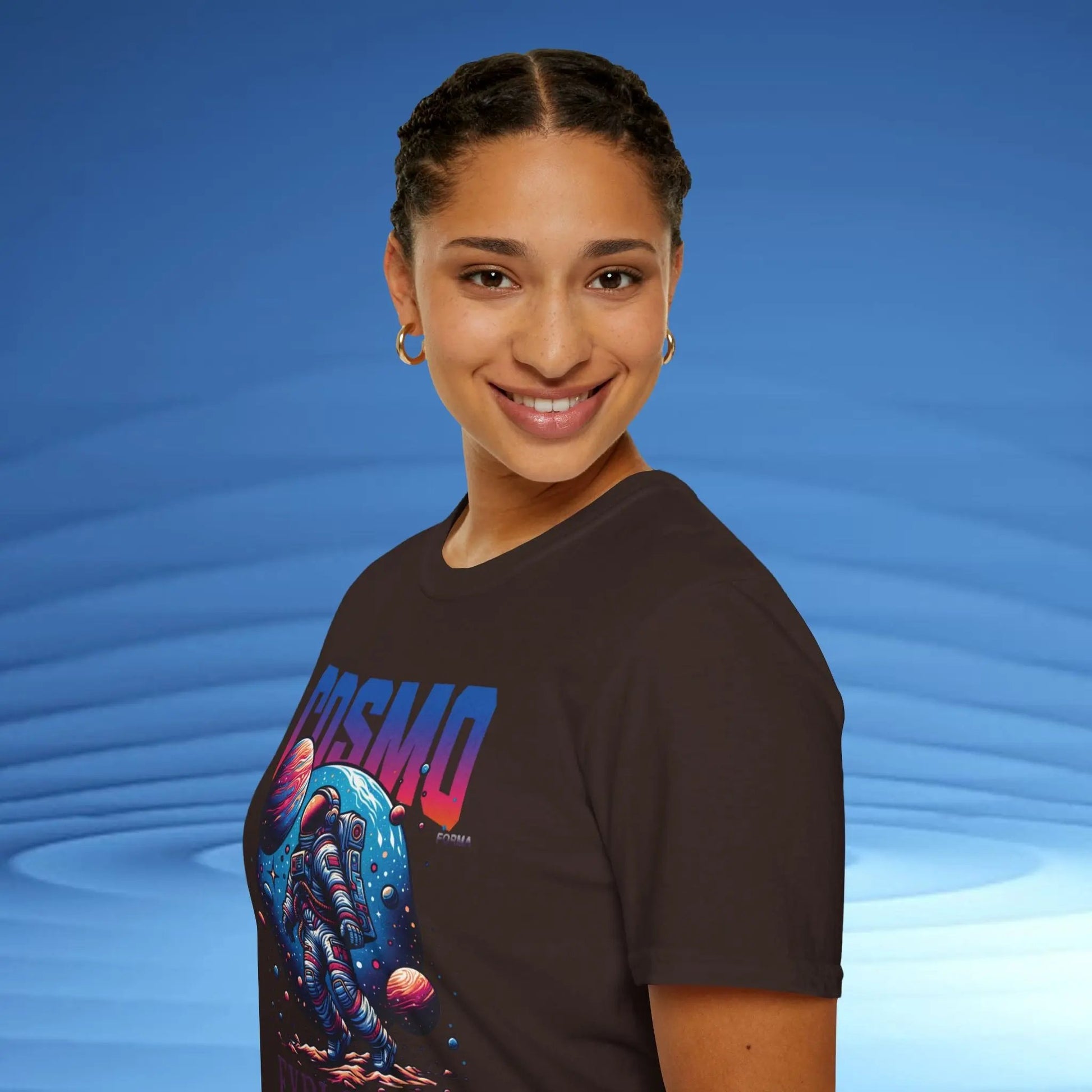 Cosmo Explorer Unisex T-Shirt | Space Graphic Tee | Retro Astronaut Streetwear by CosmoForma Printify