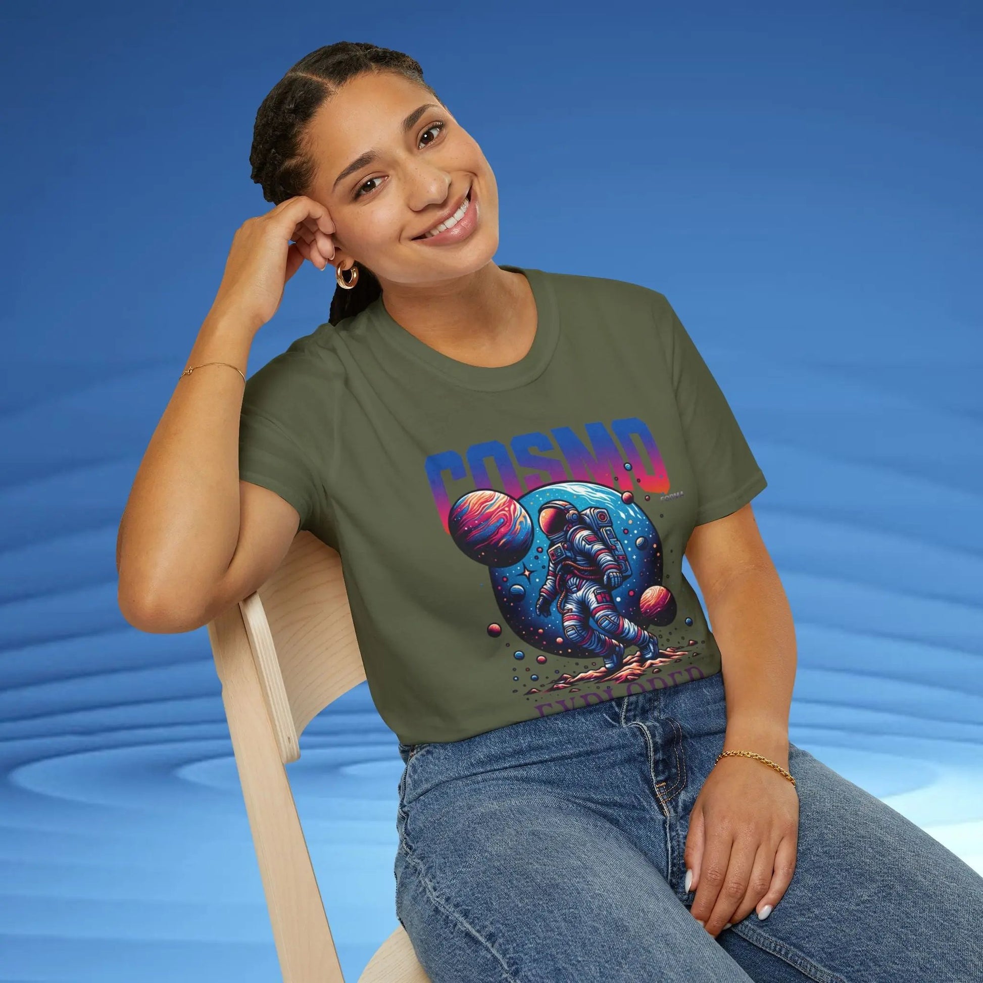 Cosmo Explorer Unisex T-Shirt | Space Graphic Tee | Retro Astronaut Streetwear by CosmoForma Printify