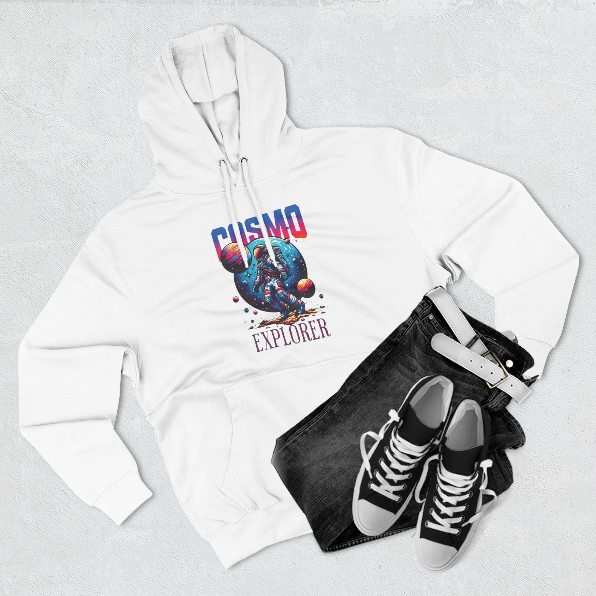 Cosmo Explorer Fleece Hoodie | Astronaut Graphic Pullover by Cosmo Forma Printify