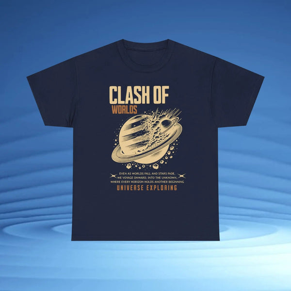 Clash of Worlds Graphic Tee | Retro Planet Explosion T-Shirt by Cosmo Forma Printify