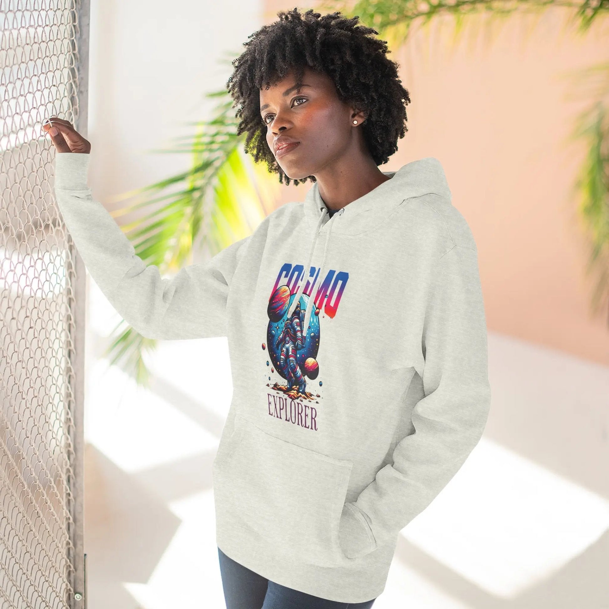 Cosmo Explorer Fleece Hoodie | Astronaut Graphic Pullover by Cosmo Forma Printify