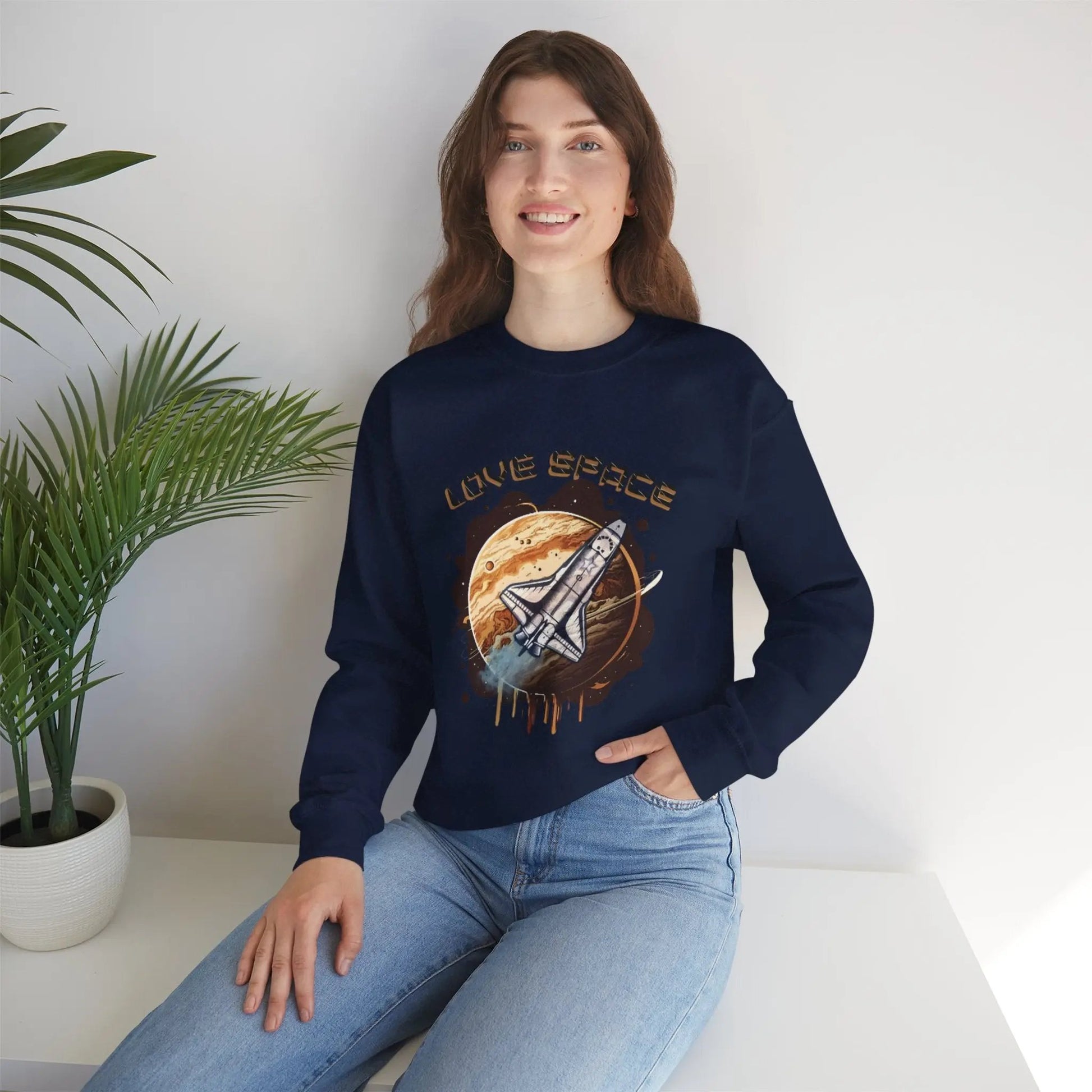 Space Lover Sweatshirt | Retro Space Shuttle Crewneck by Cosmo Forma Printify