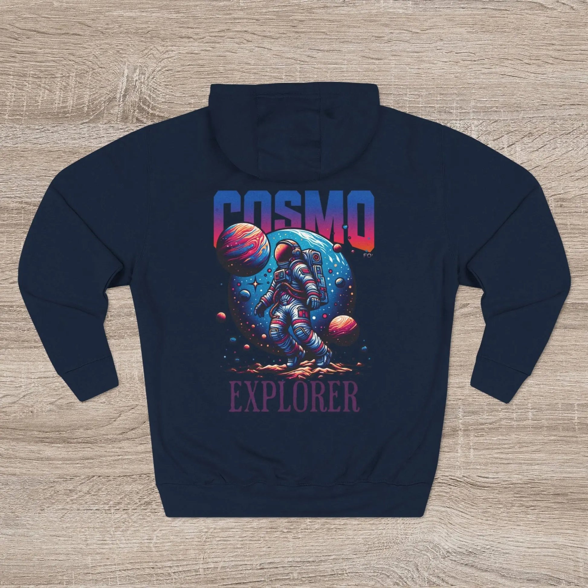 Cosmo Explorer Fleece Hoodie | Astronaut Graphic Pullover by Cosmo Forma Printify