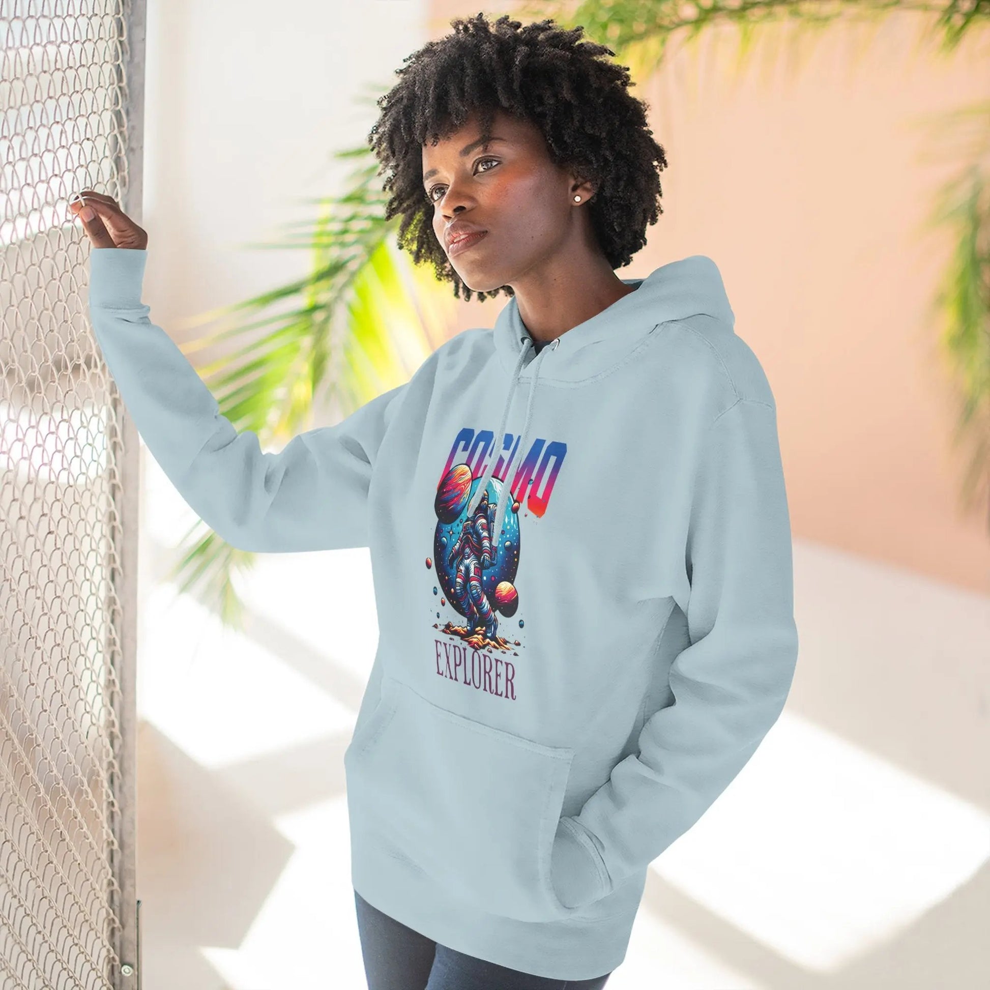 Cosmo Explorer Fleece Hoodie | Astronaut Graphic Pullover by Cosmo Forma Printify