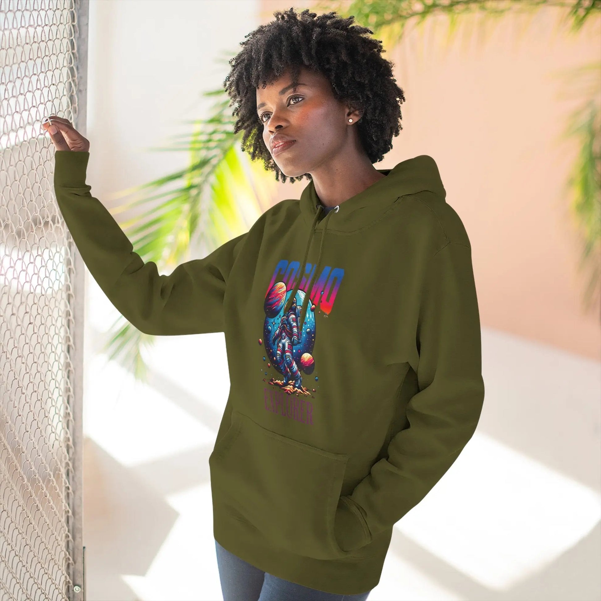 Cosmo Explorer Fleece Hoodie | Astronaut Graphic Pullover by Cosmo Forma Printify