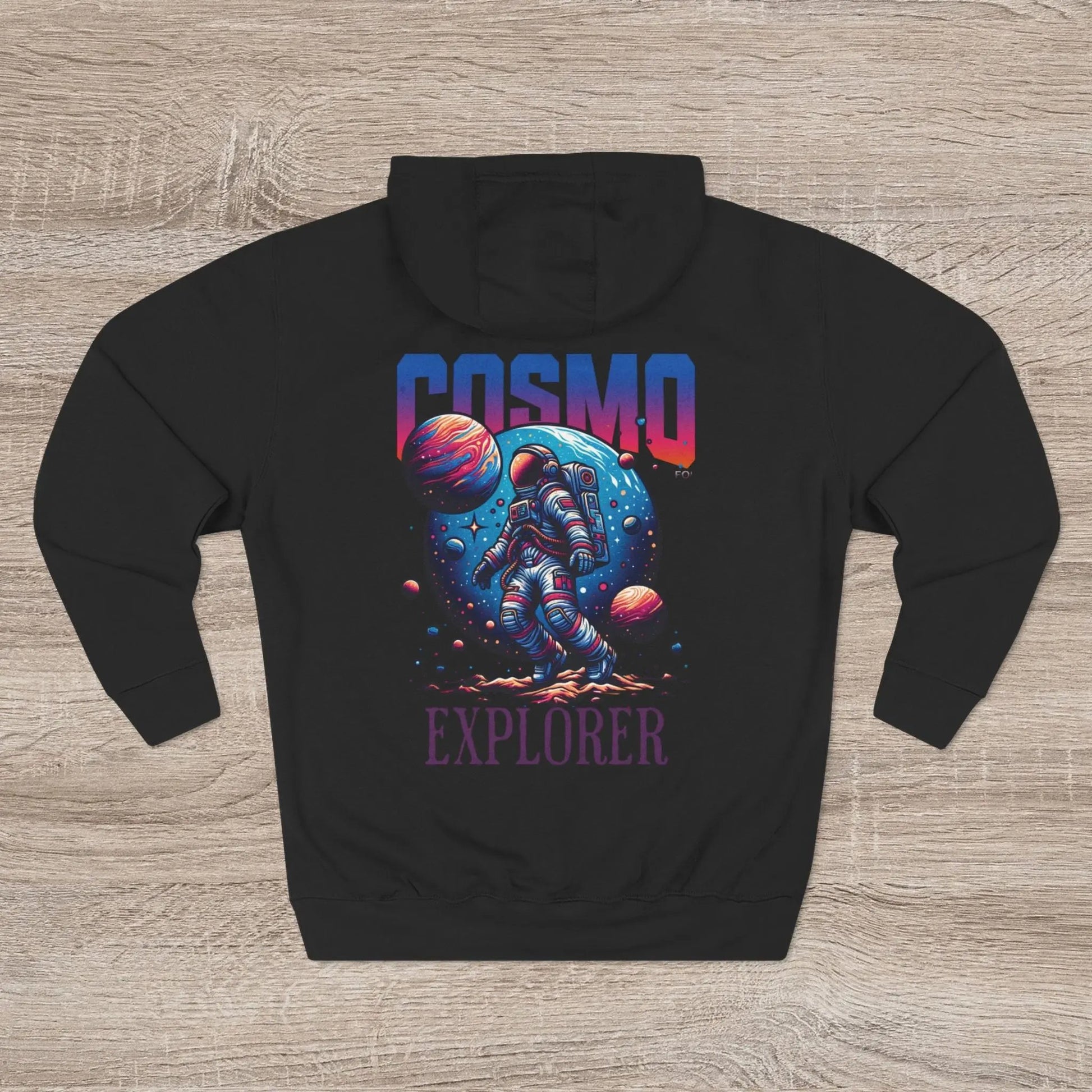 Cosmo Explorer Fleece Hoodie | Astronaut Graphic Pullover by Cosmo Forma Printify