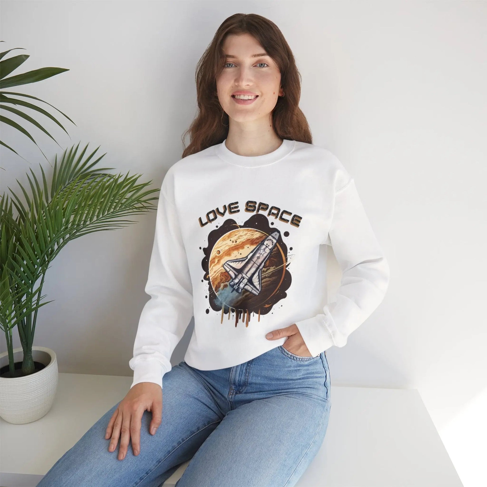 Space Lover Sweatshirt | Retro Space Shuttle Crewneck by Cosmo Forma Printify