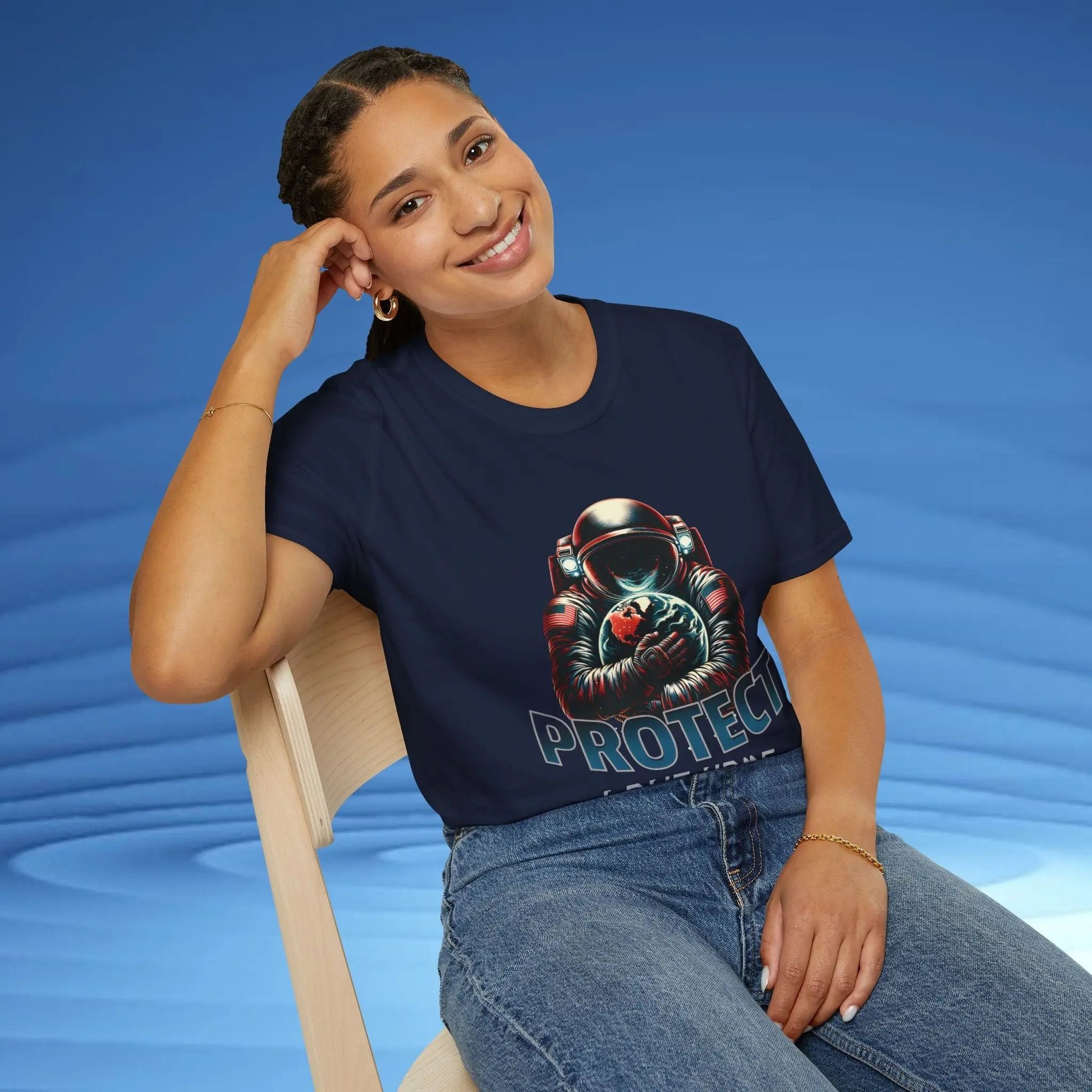 Protect Love Home T-Shirt Astronaut Environmental Graphic Tee | Cosmo Forma Eco-Inspired Streetwear Printify
