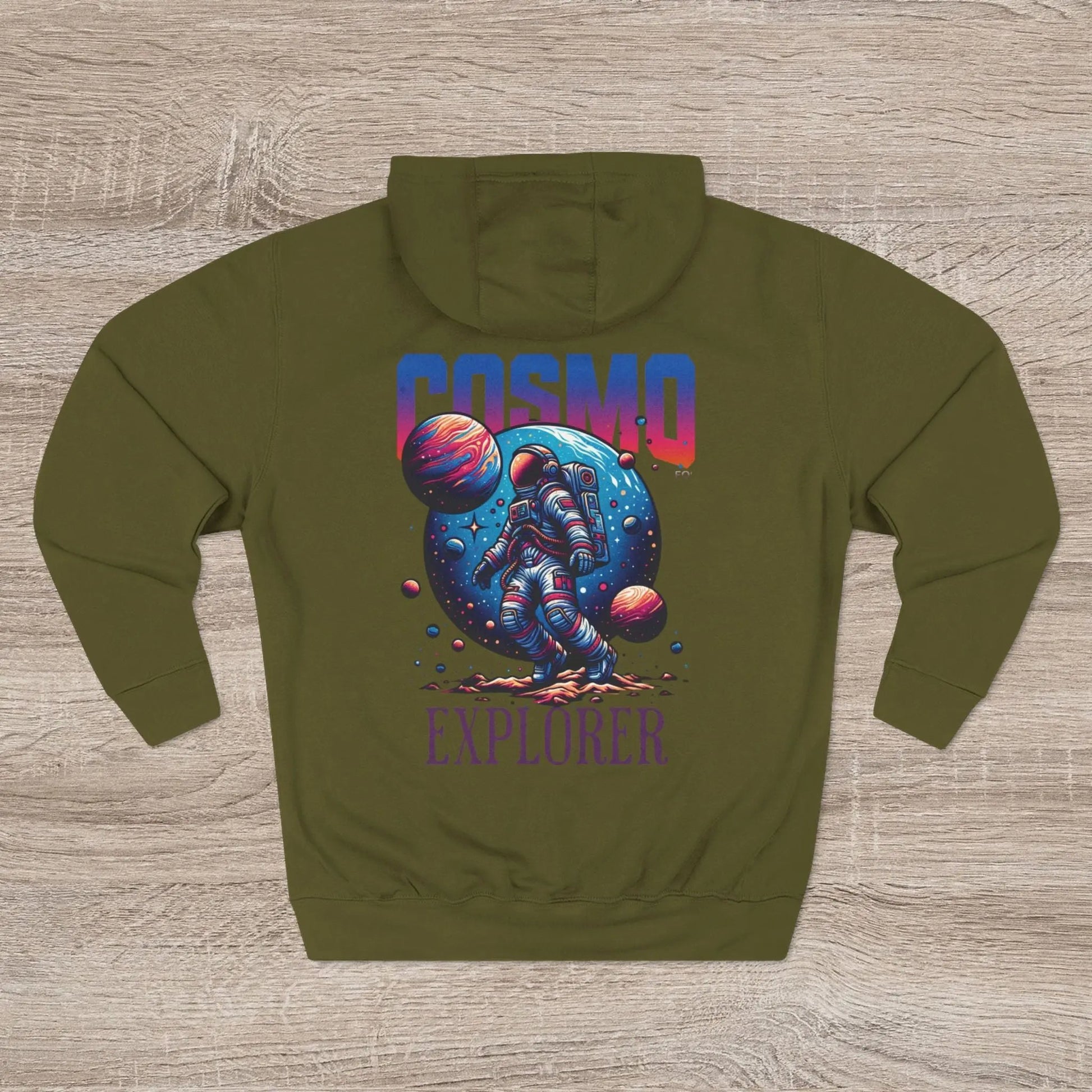 Cosmo Explorer Fleece Hoodie | Astronaut Graphic Pullover by Cosmo Forma Printify