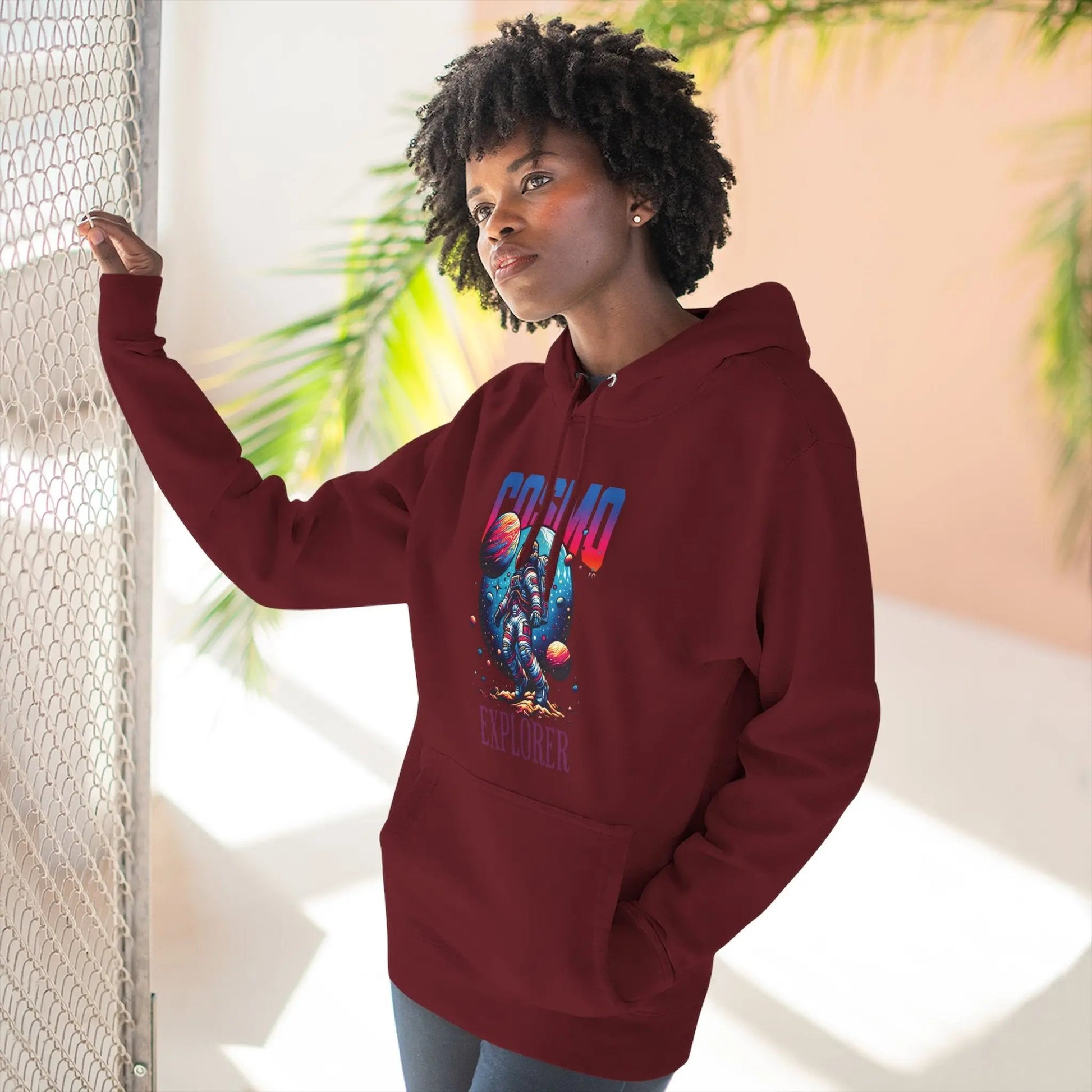 Cosmo Explorer Fleece Hoodie | Astronaut Graphic Pullover by Cosmo Forma Printify