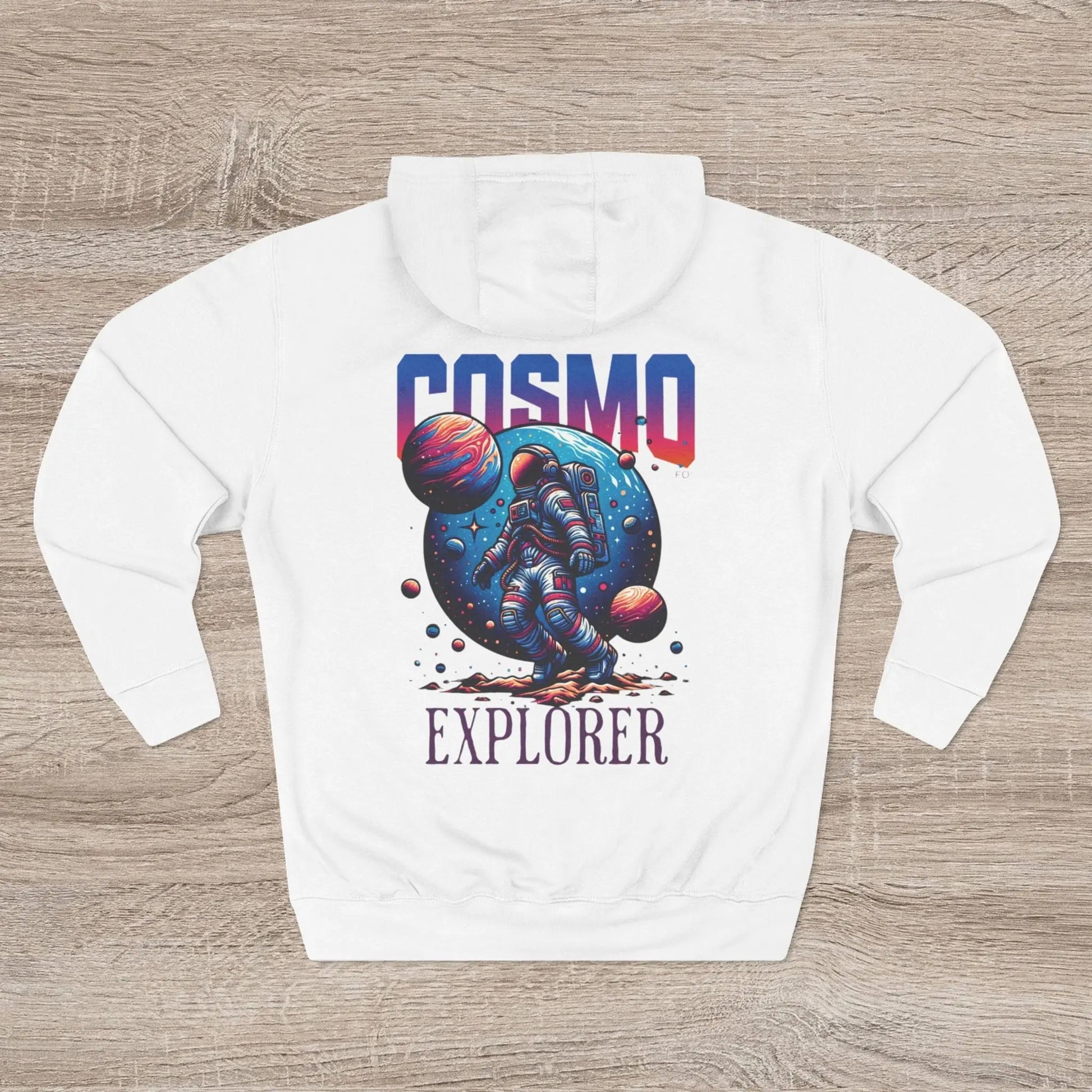Cosmo Explorer Fleece Hoodie | Astronaut Graphic Pullover by Cosmo Forma Printify