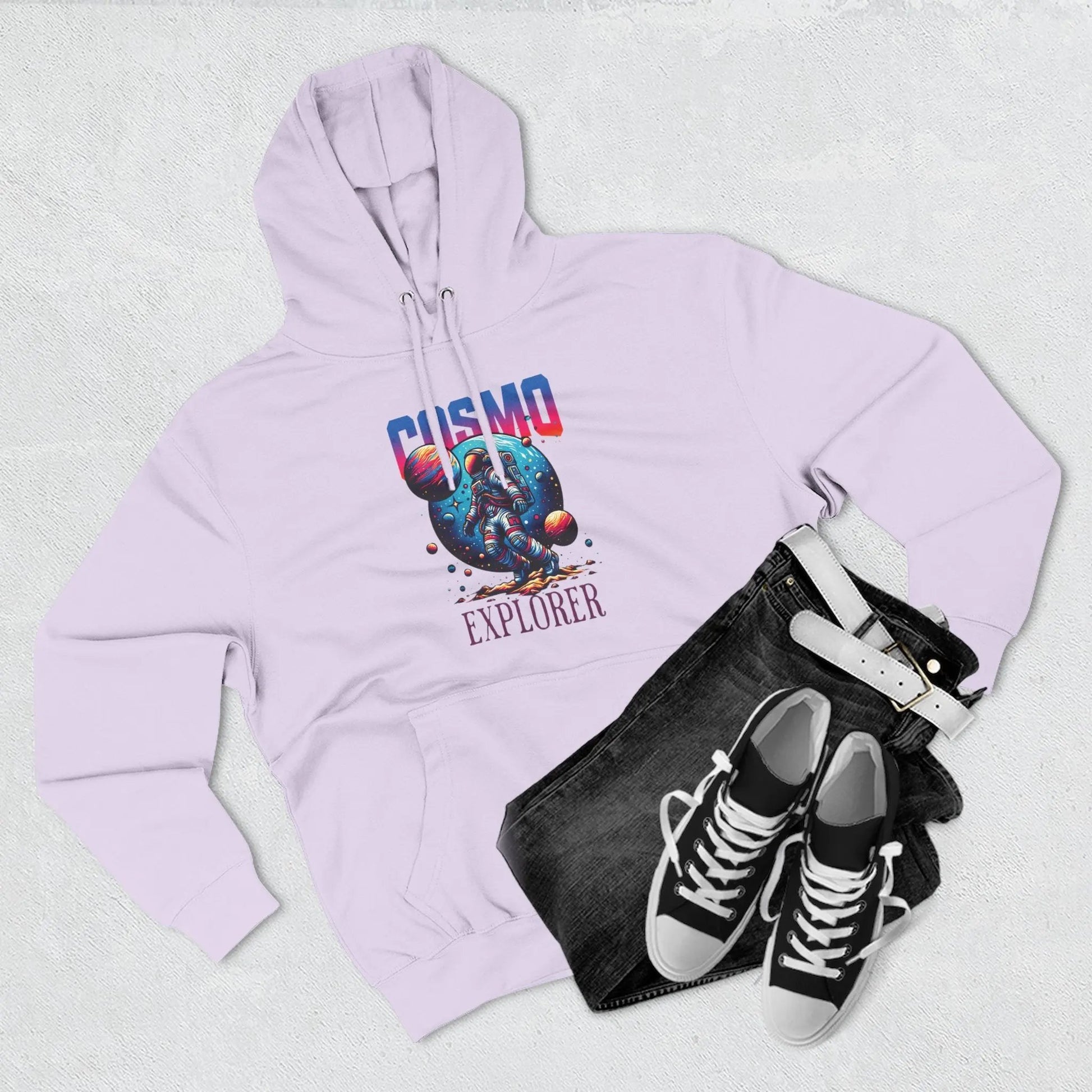 Cosmo Explorer Fleece Hoodie | Astronaut Graphic Pullover by Cosmo Forma Printify