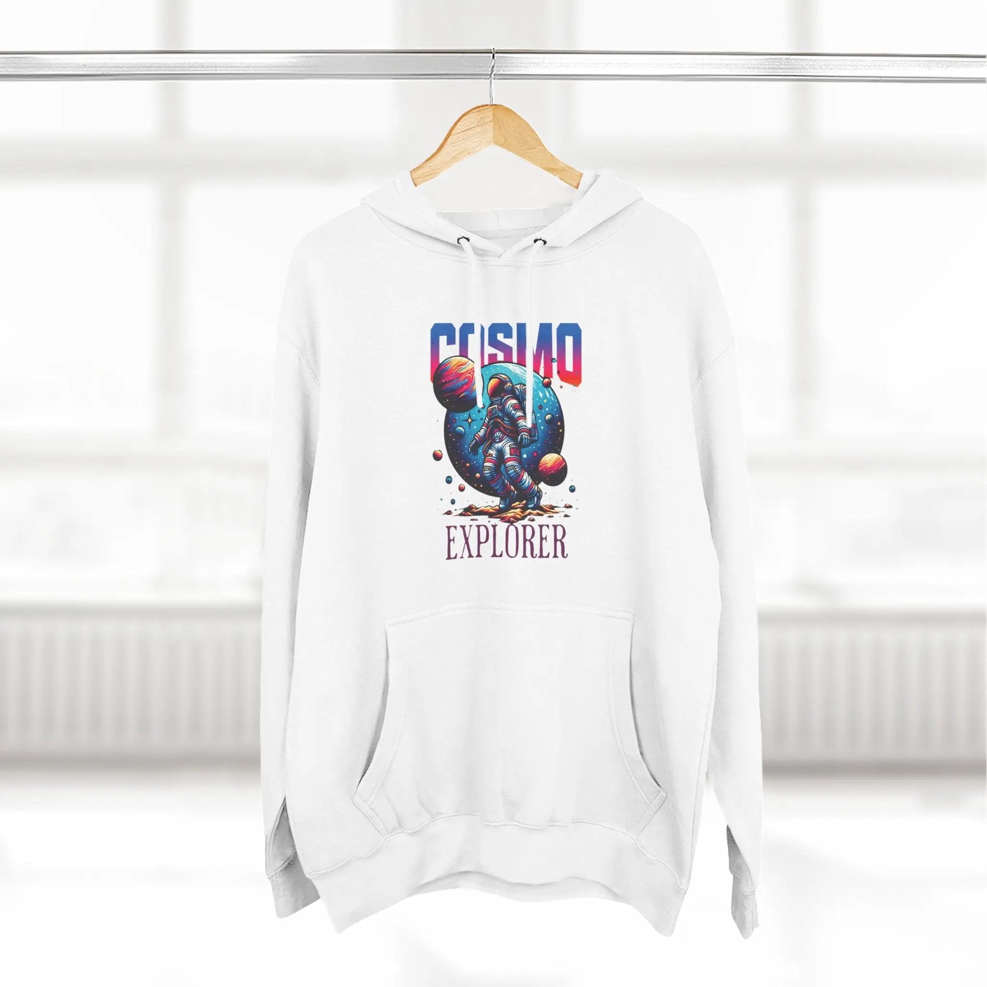 Cosmo Explorer Fleece Hoodie | Astronaut Graphic Pullover by Cosmo Forma Printify