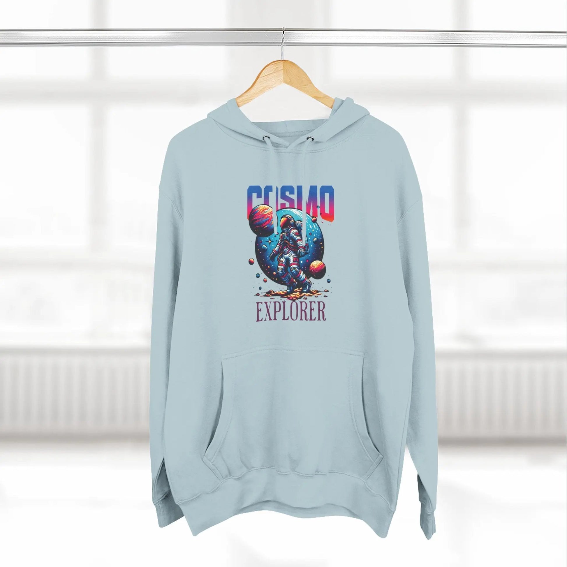 Cosmo Explorer Fleece Hoodie | Astronaut Graphic Pullover by Cosmo Forma Printify