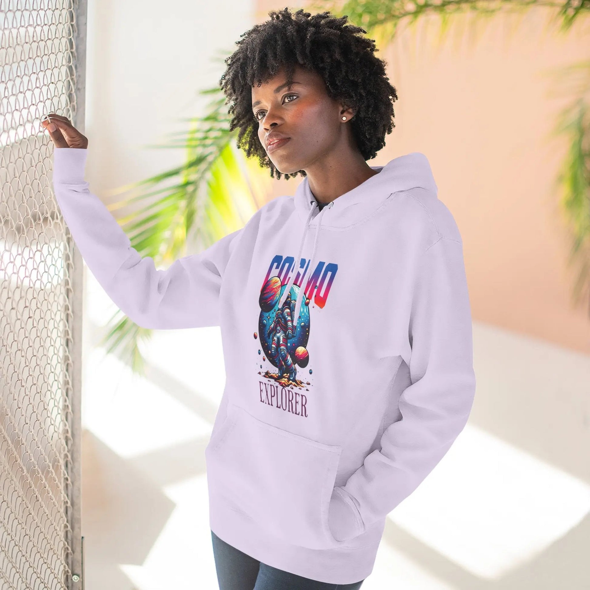 Cosmo Explorer Fleece Hoodie | Astronaut Graphic Pullover by Cosmo Forma Printify