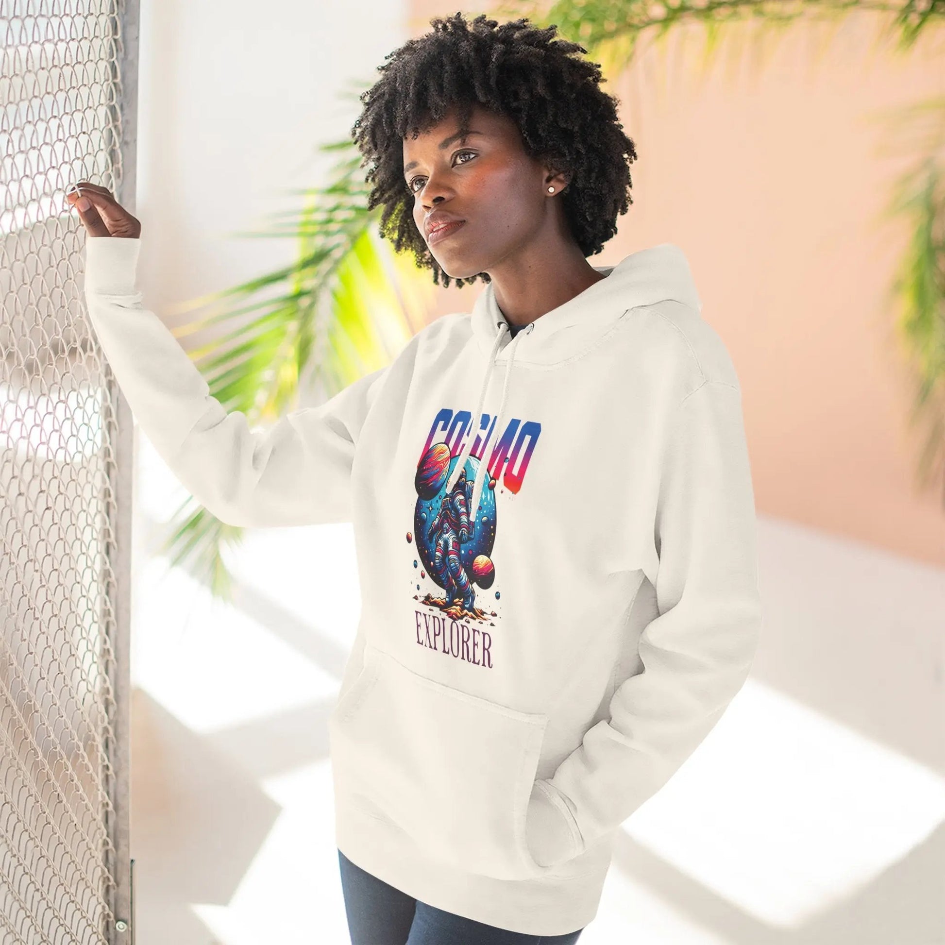 Cosmo Explorer Fleece Hoodie | Astronaut Graphic Pullover by Cosmo Forma Printify