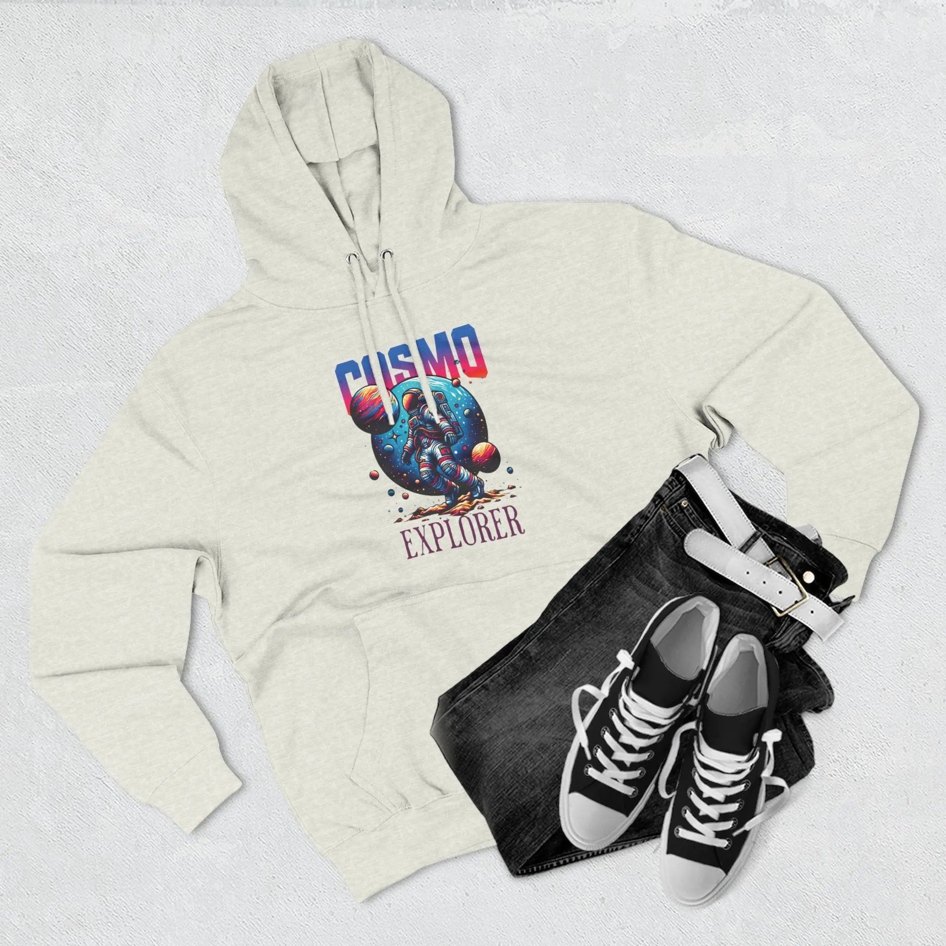 Cosmo Explorer Fleece Hoodie | Astronaut Graphic Pullover by Cosmo Forma Printify