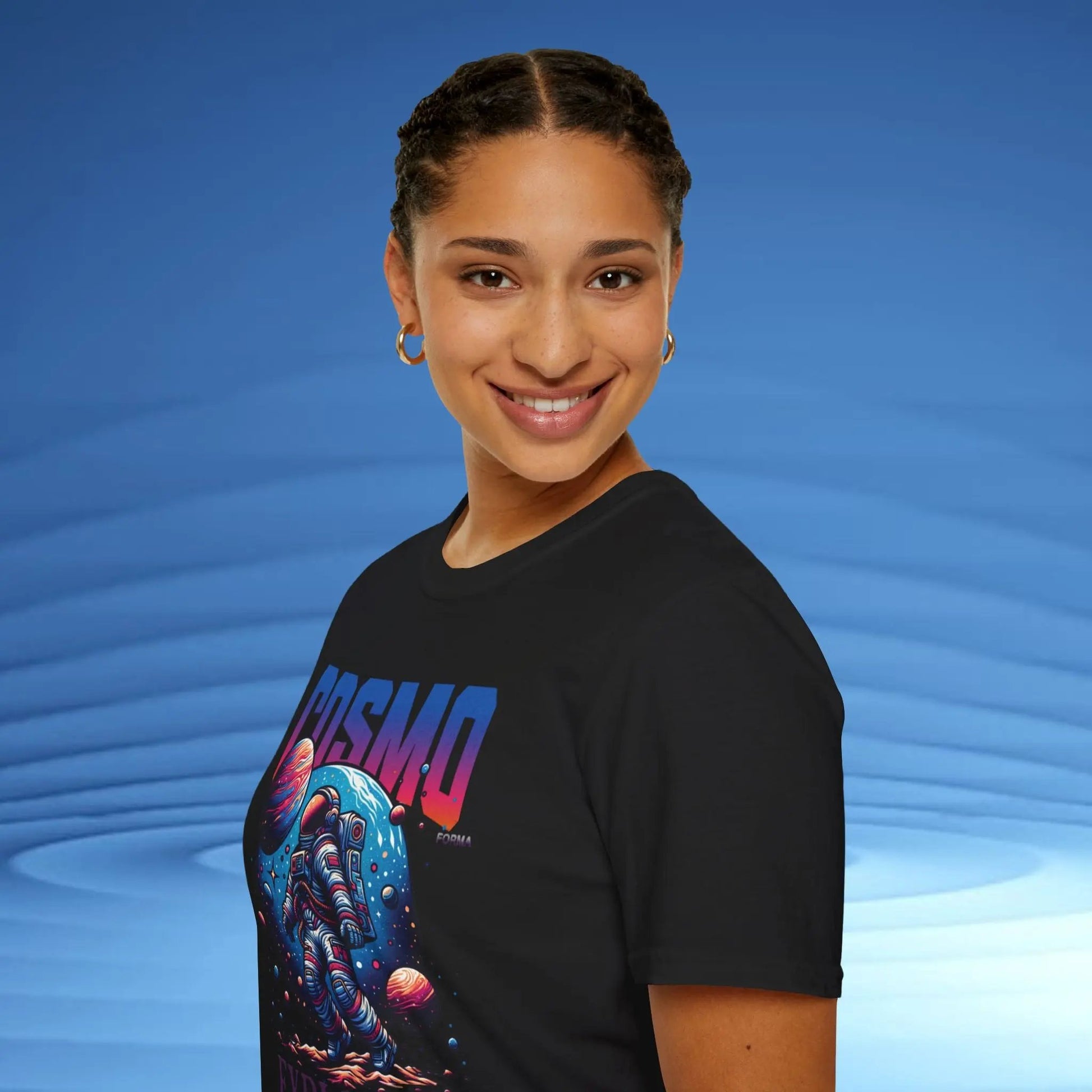 Cosmo Explorer Unisex T-Shirt | Space Graphic Tee | Retro Astronaut Streetwear by CosmoForma Printify