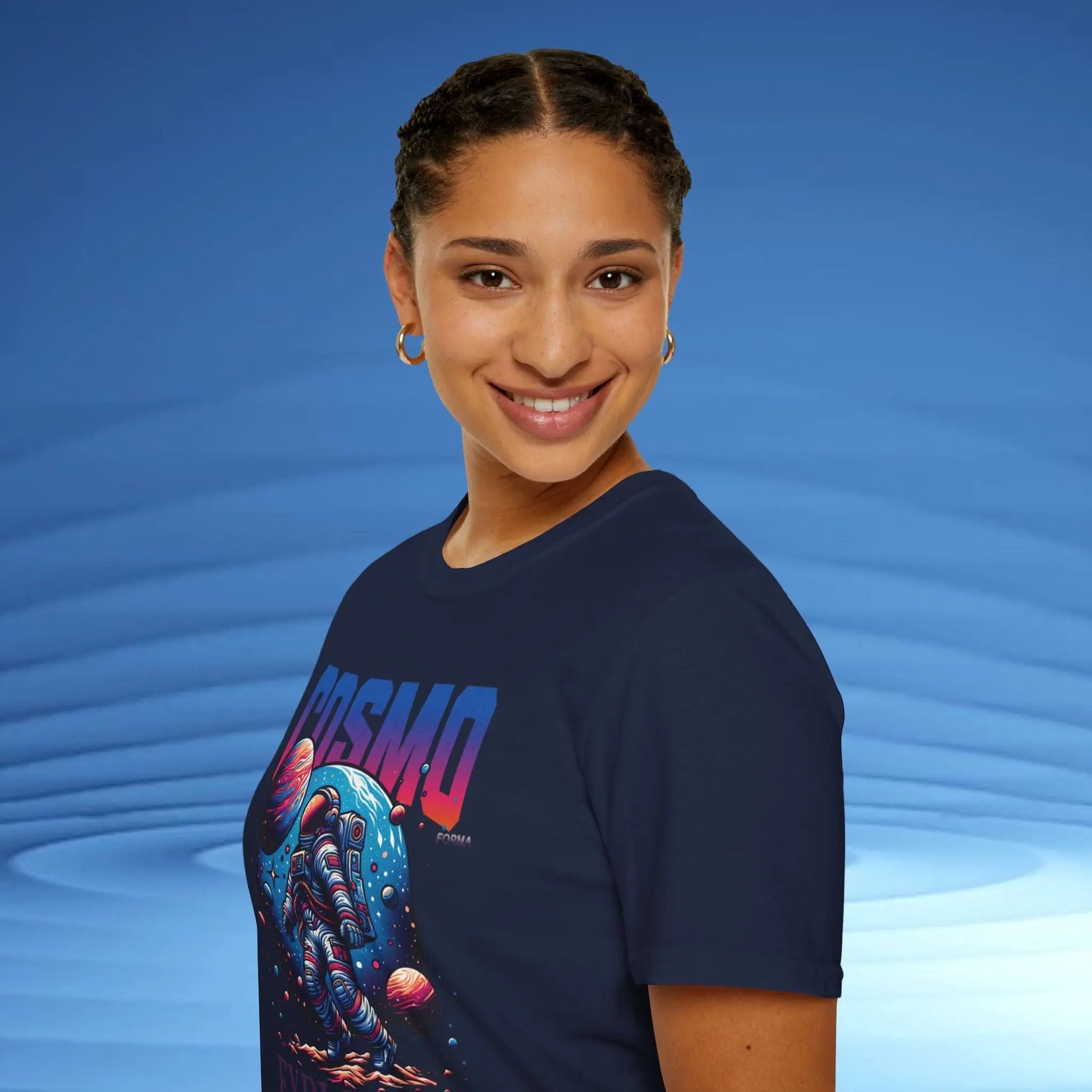 Cosmo Explorer Unisex T-Shirt | Space Graphic Tee | Retro Astronaut Streetwear by CosmoForma Printify