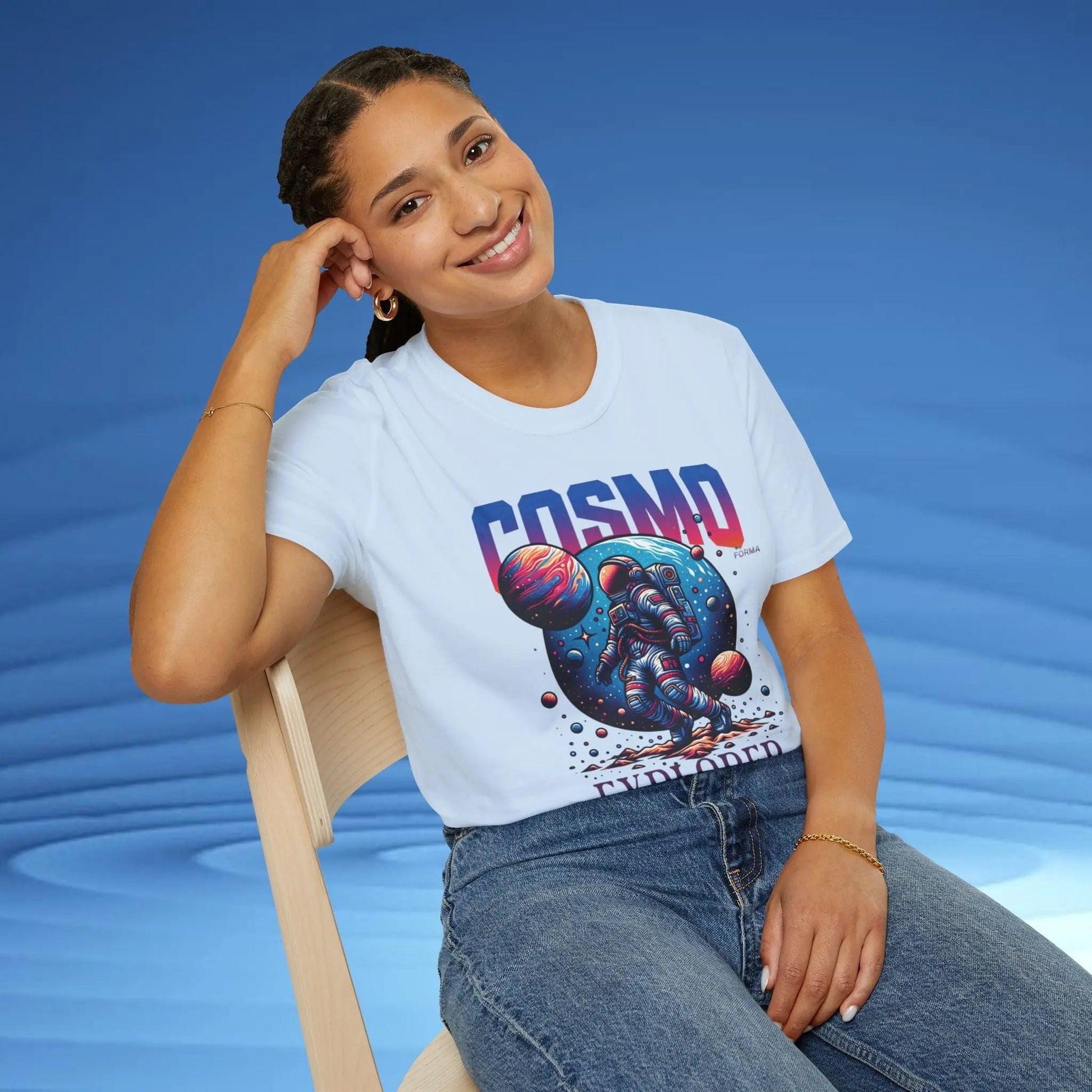 Cosmo Explorer Unisex T-Shirt | Space Graphic Tee | Retro Astronaut Streetwear by CosmoForma Printify