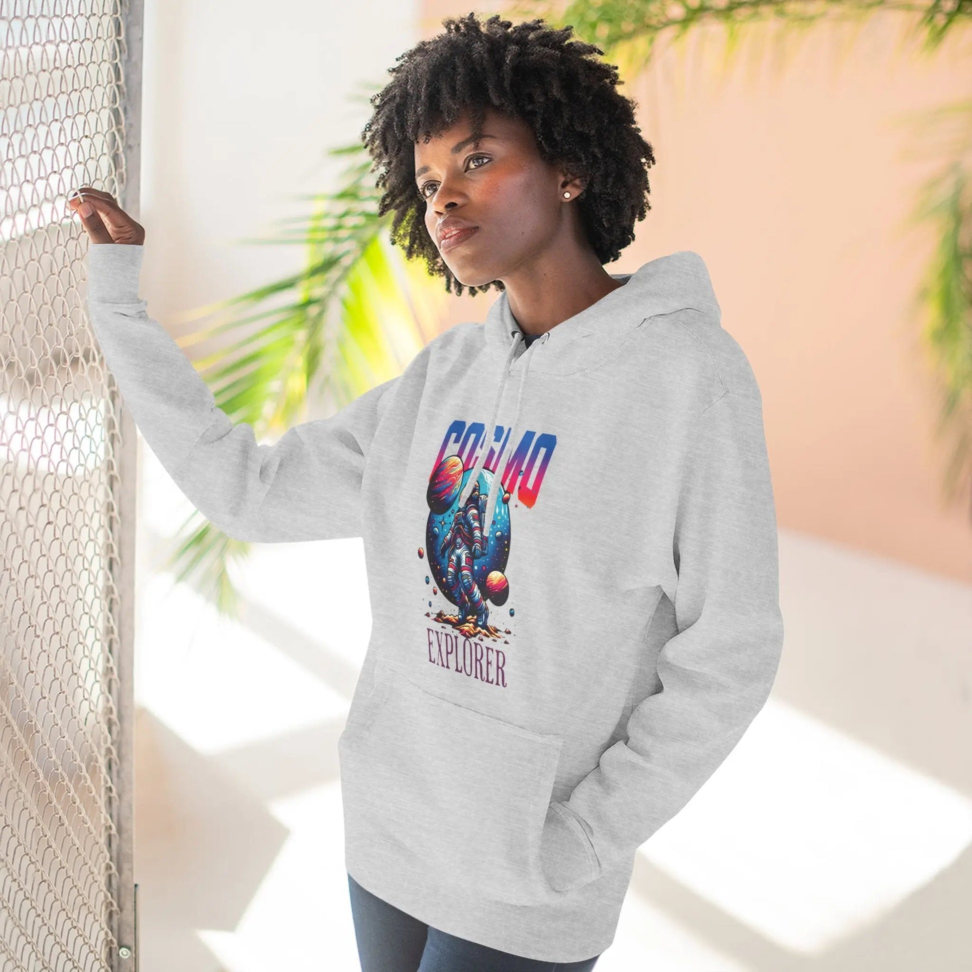 Cosmo Explorer Fleece Hoodie | Astronaut Graphic Pullover by Cosmo Forma Printify