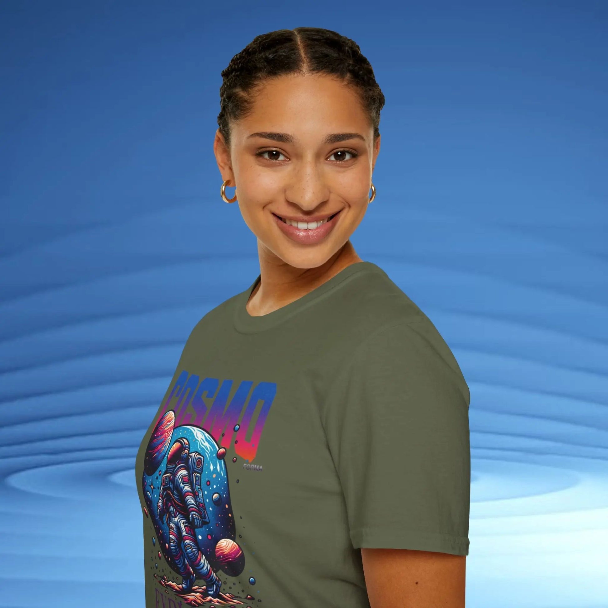 Cosmo Explorer Unisex T-Shirt | Space Graphic Tee | Retro Astronaut Streetwear by CosmoForma Printify