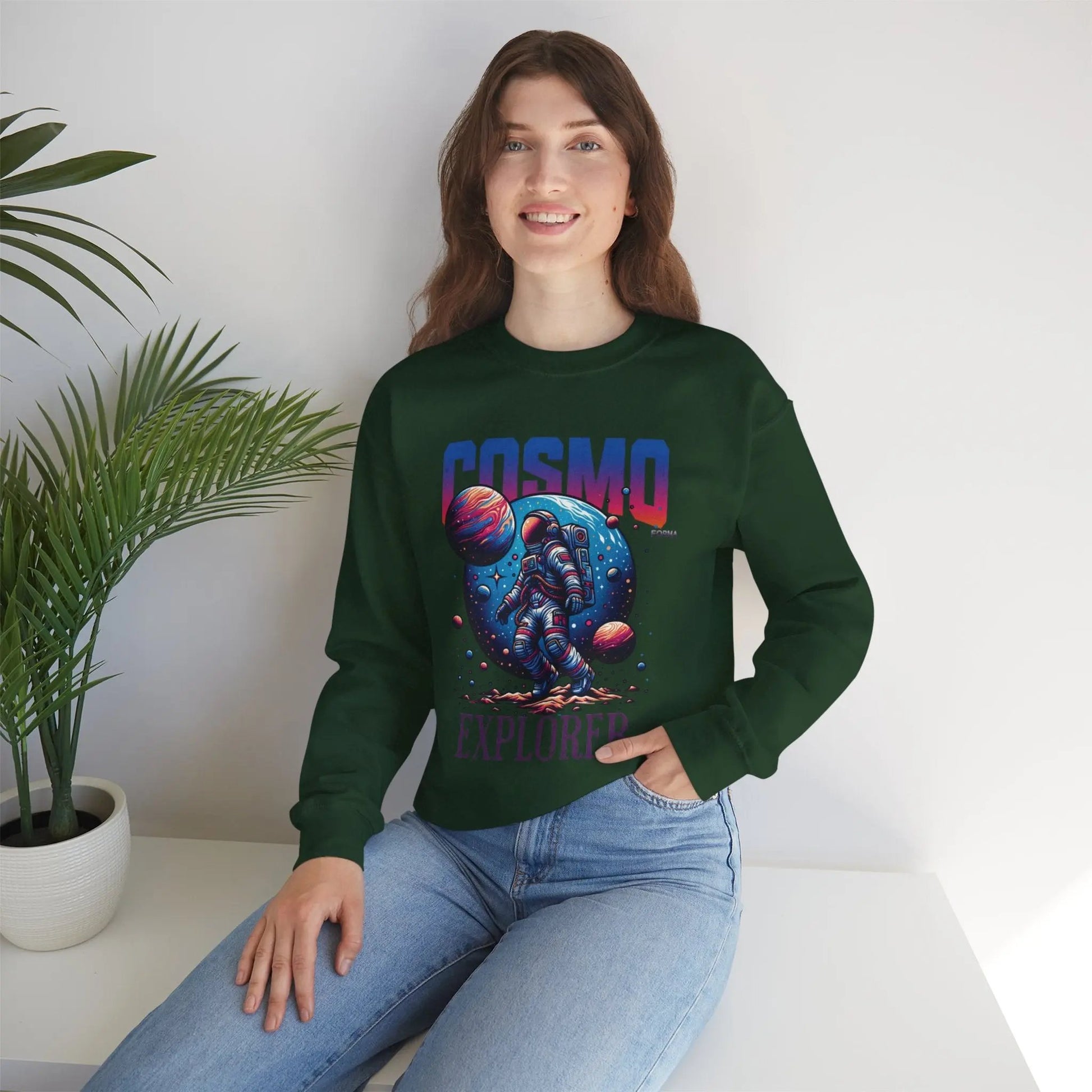 Cosmo Explorer Sweatshirt | Astronaut Graphic Crewneck by Cosmo Forma Printify