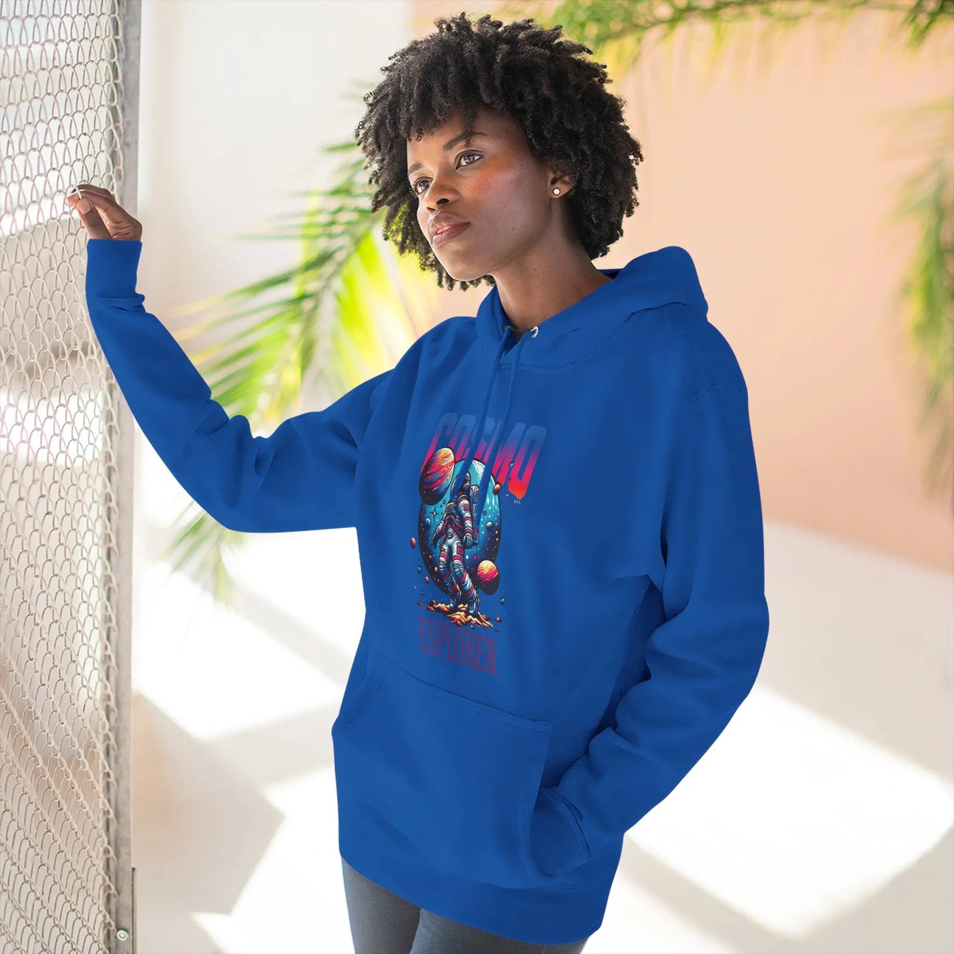 Cosmo Explorer Fleece Hoodie | Astronaut Graphic Pullover by Cosmo Forma Printify