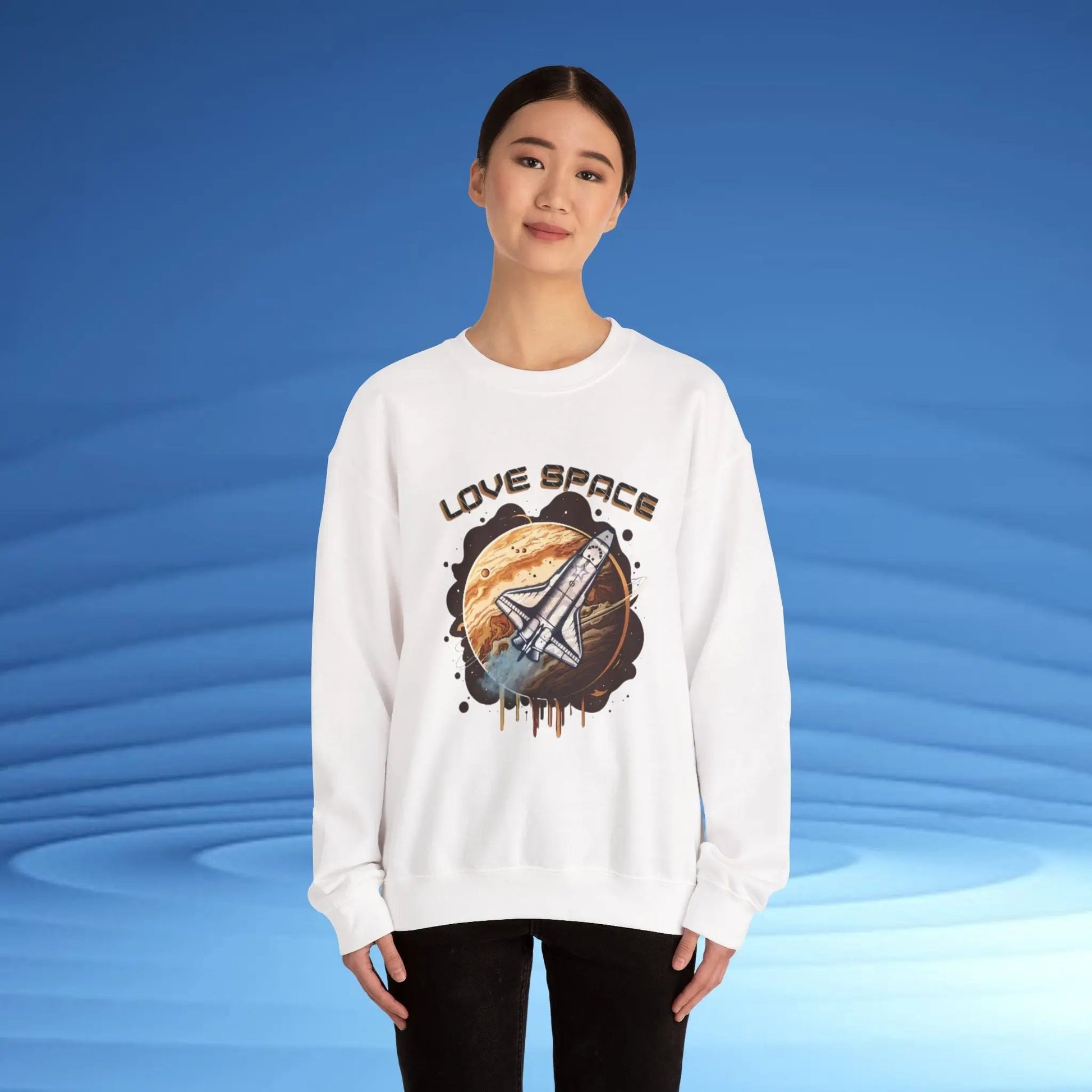 Space Lover Sweatshirt | Retro Space Shuttle Crewneck by Cosmo Forma Printify