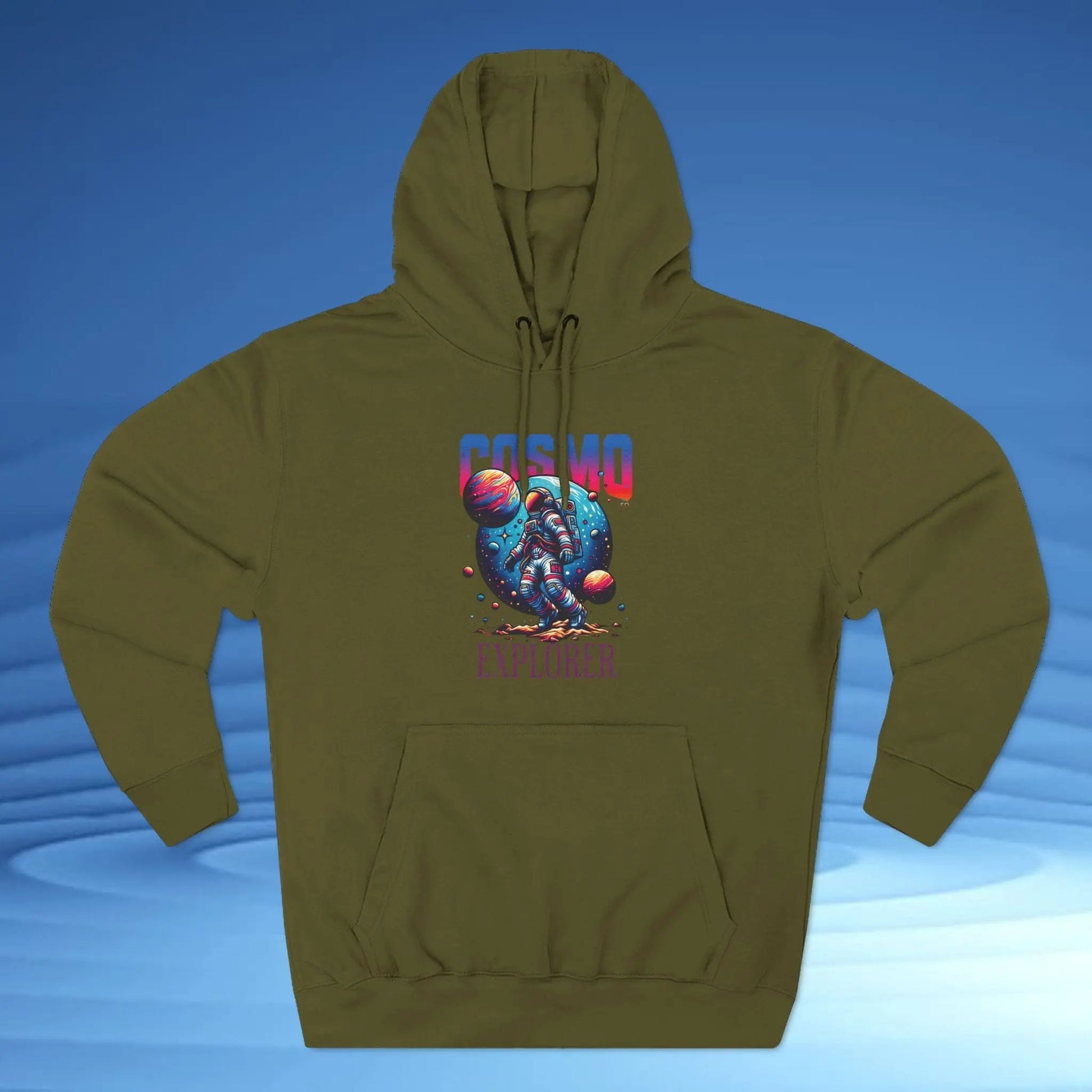 Cosmo Explorer Fleece Hoodie | Astronaut Graphic Pullover by Cosmo Forma Printify