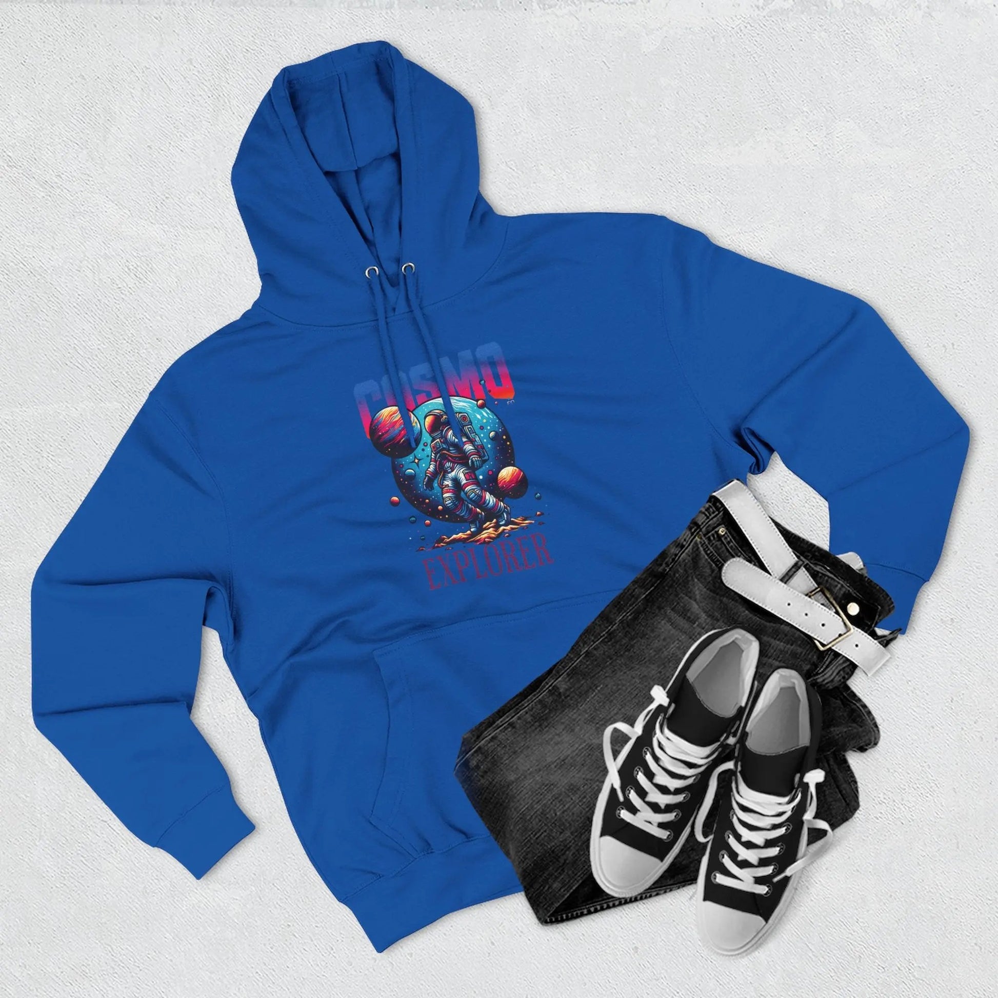 Cosmo Explorer Fleece Hoodie | Astronaut Graphic Pullover by Cosmo Forma Printify