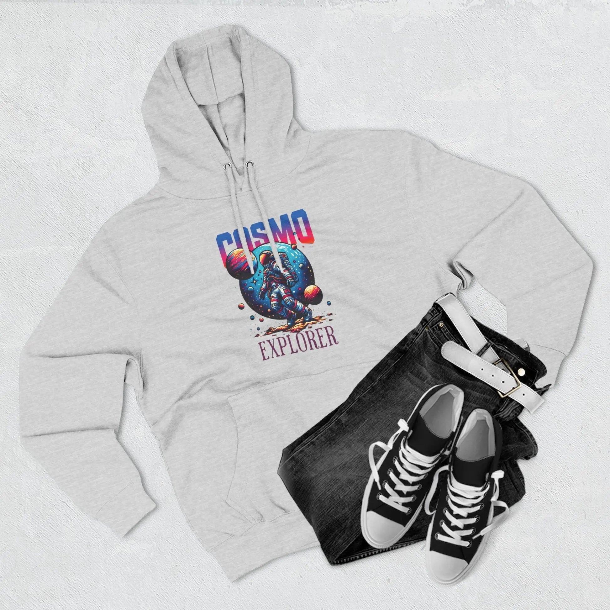 Cosmo Explorer Fleece Hoodie | Astronaut Graphic Pullover by Cosmo Forma Printify