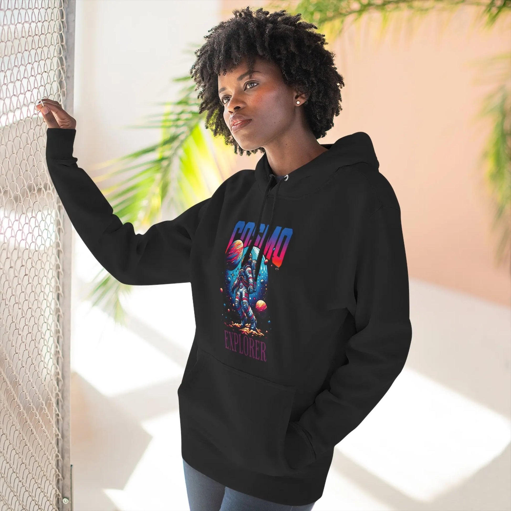 Cosmo Explorer Fleece Hoodie | Astronaut Graphic Pullover by Cosmo Forma Printify