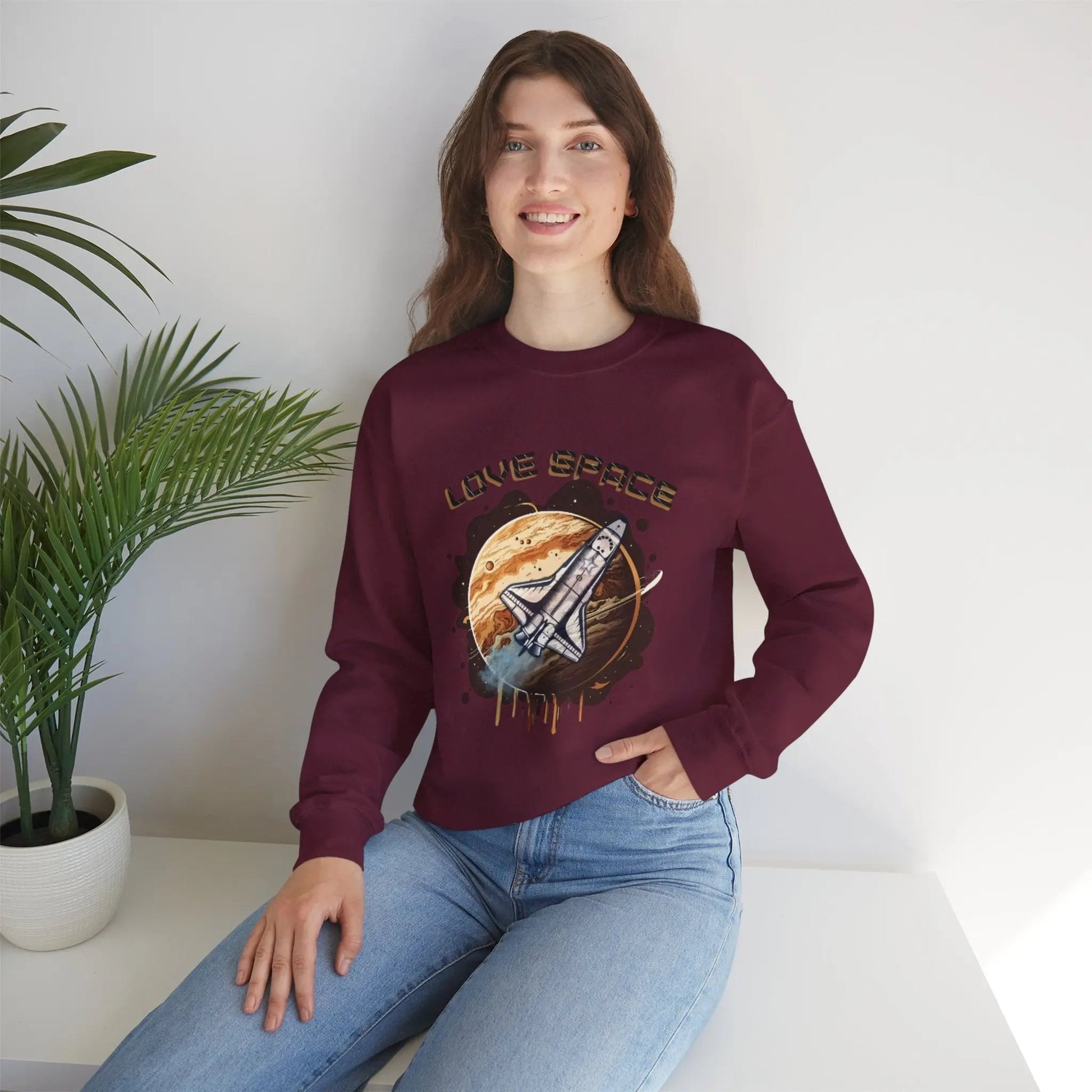 Space Lover Sweatshirt | Retro Space Shuttle Crewneck by Cosmo Forma Printify