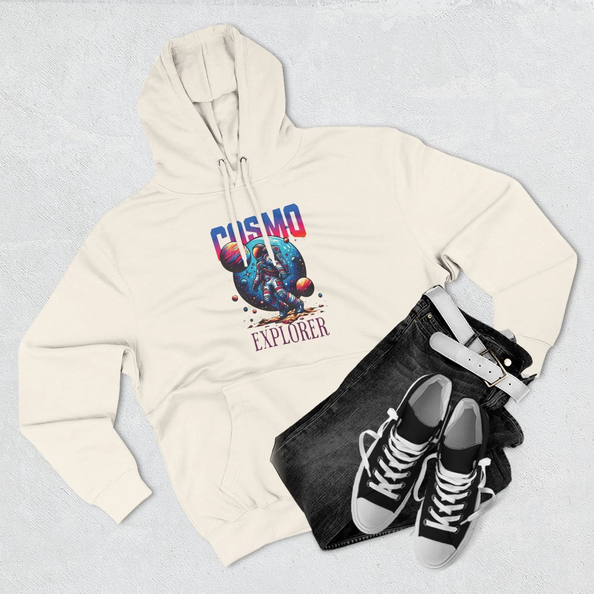 Cosmo Explorer Fleece Hoodie | Astronaut Graphic Pullover by Cosmo Forma Printify