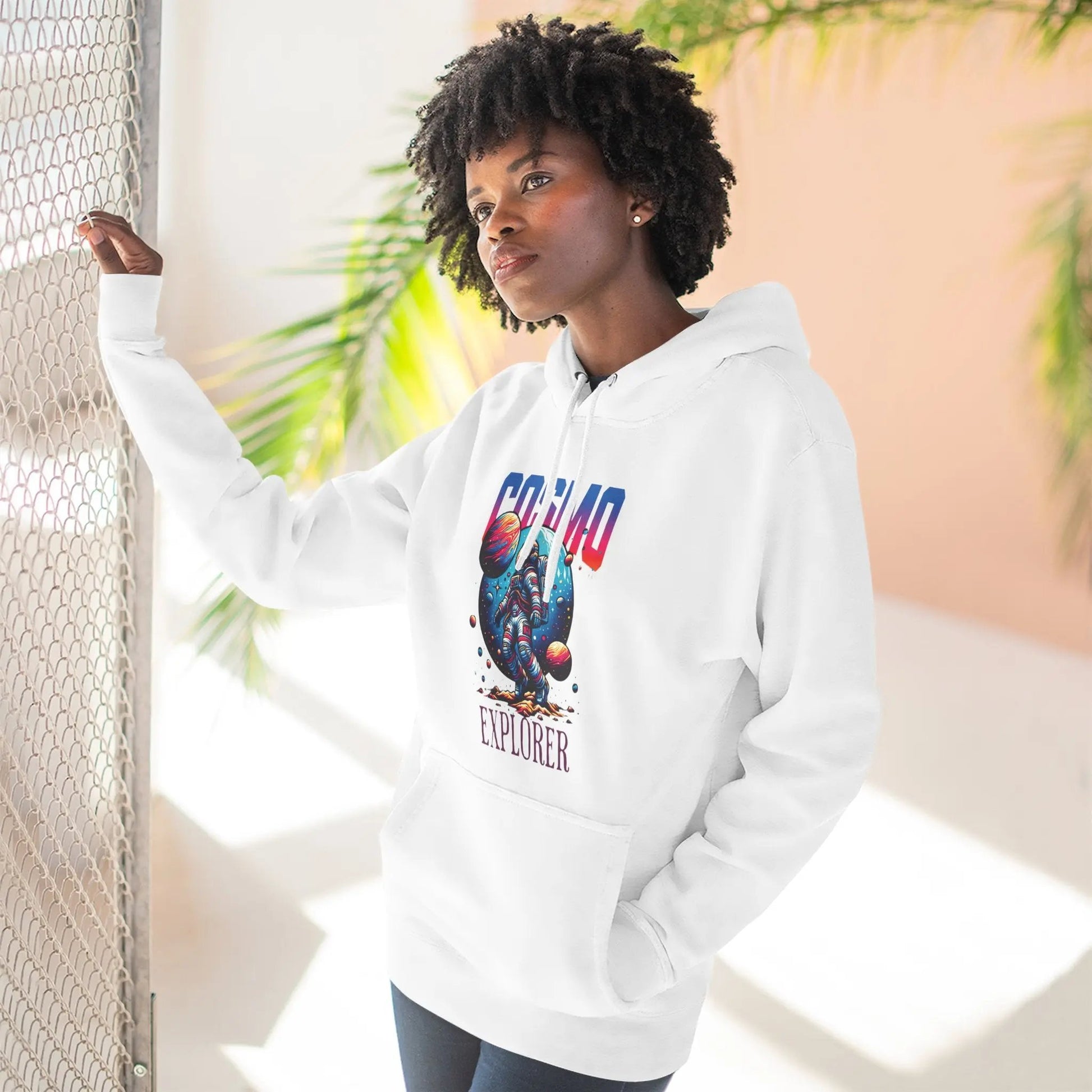 Cosmo Explorer Fleece Hoodie | Astronaut Graphic Pullover by Cosmo Forma Printify