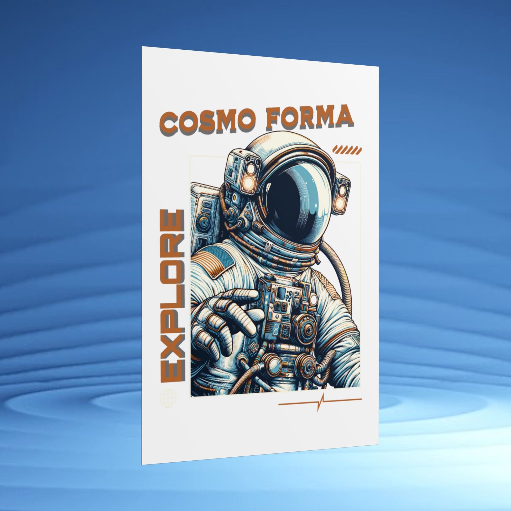 Card with an astronaut illustration and 'Cosmo Forma' branding on a blue gradient background