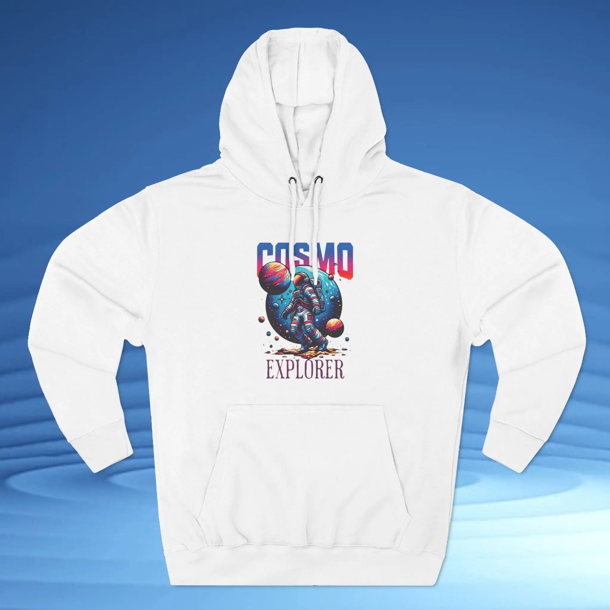 Cosmo Explorer Fleece Hoodie | Astronaut Graphic Pullover by Cosmo Forma Printify