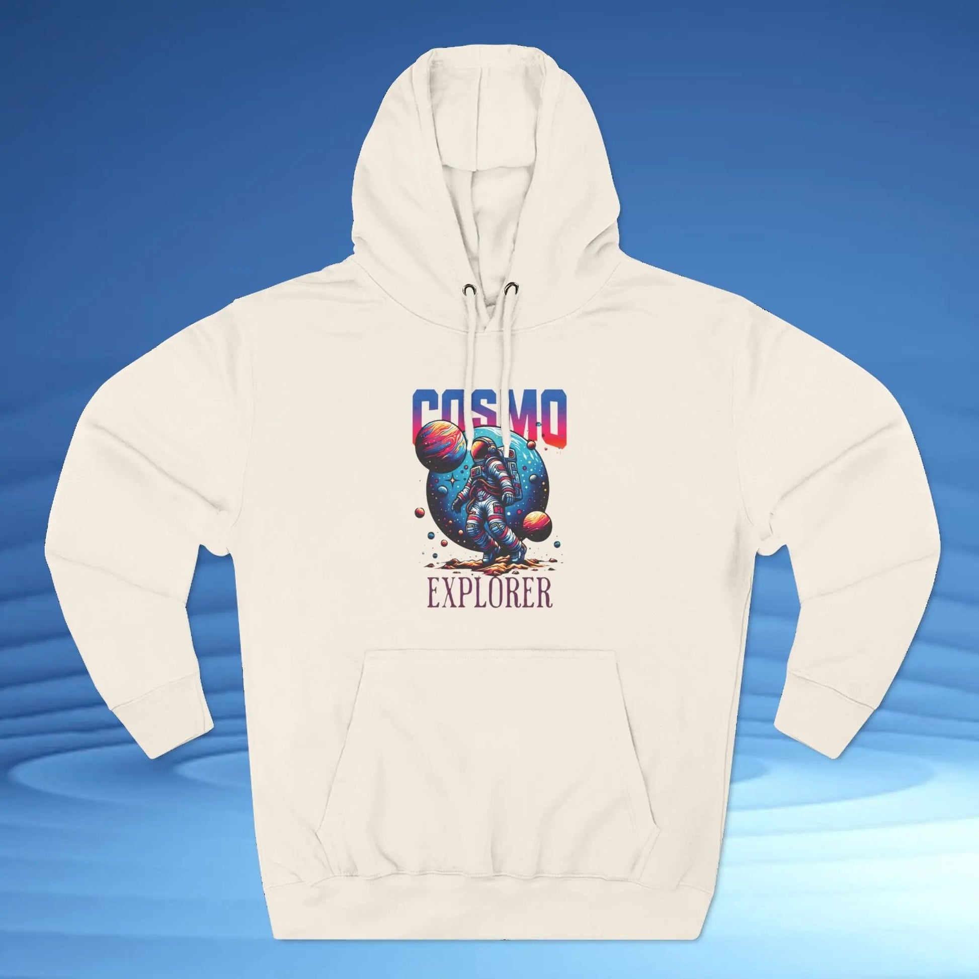 Cosmo Explorer Fleece Hoodie | Astronaut Graphic Pullover by Cosmo Forma Printify