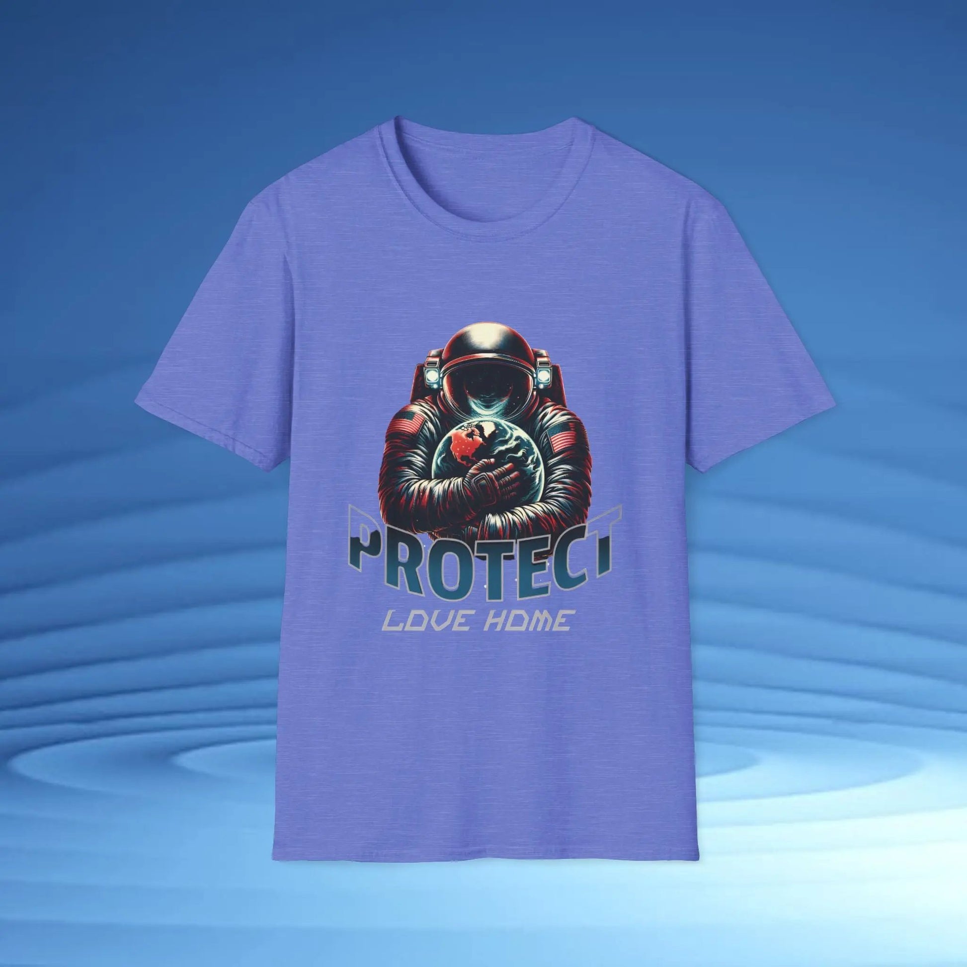 Protect Love Home T-Shirt Astronaut Environmental Graphic Tee | Cosmo Forma Eco-Inspired Streetwear Printify