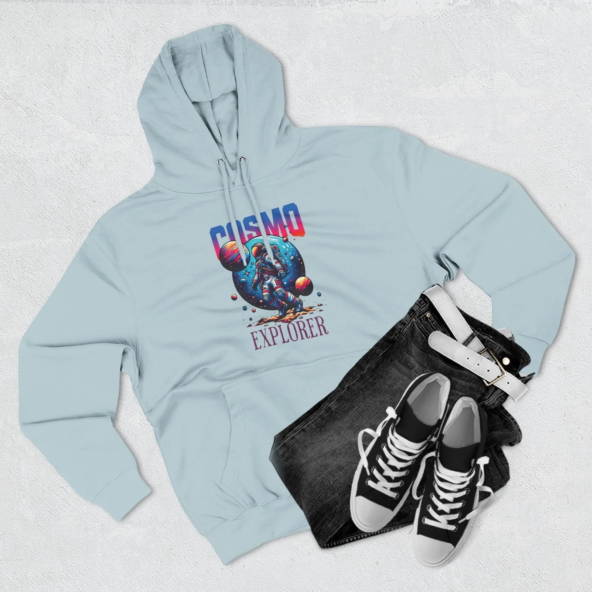 Cosmo Explorer Fleece Hoodie | Astronaut Graphic Pullover by Cosmo Forma Printify